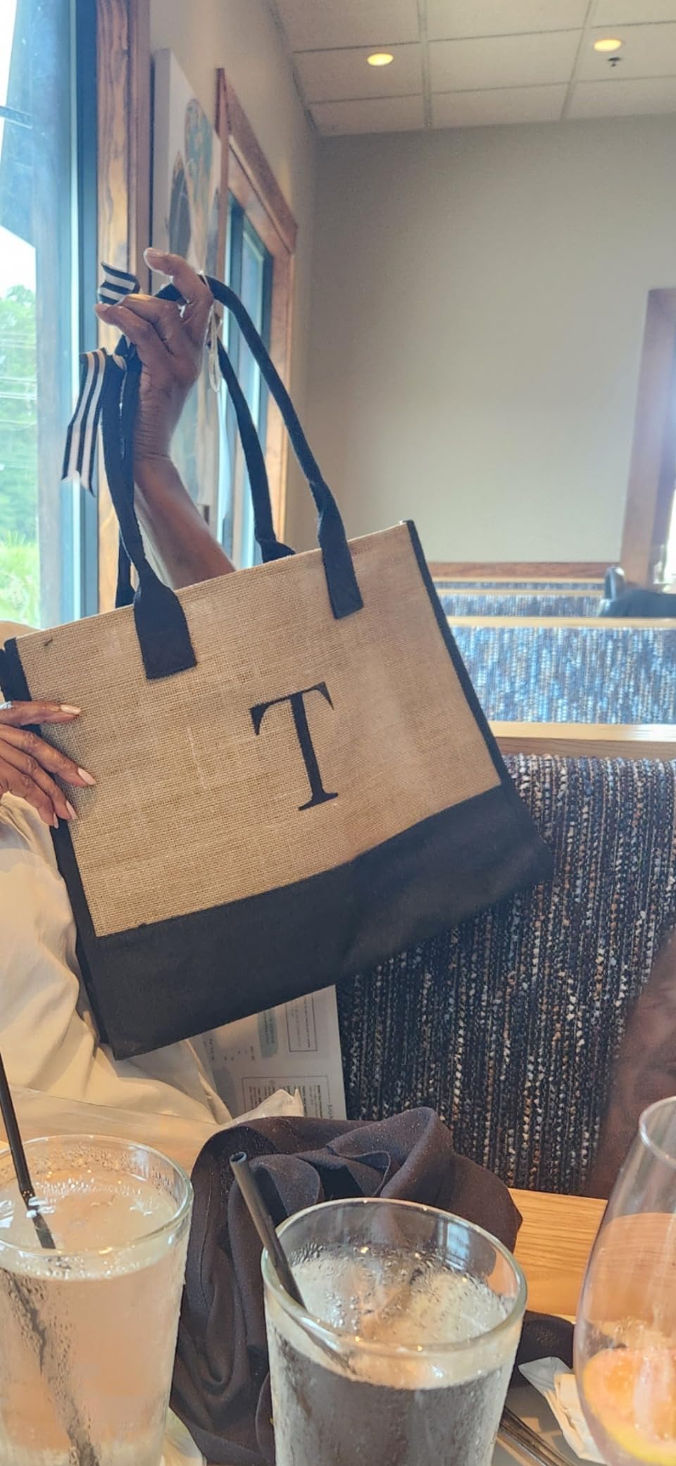 YOOLIFE Personalized Gifts for Women, Initial Jute Tote Bag & Makeup Bag customer photo 2