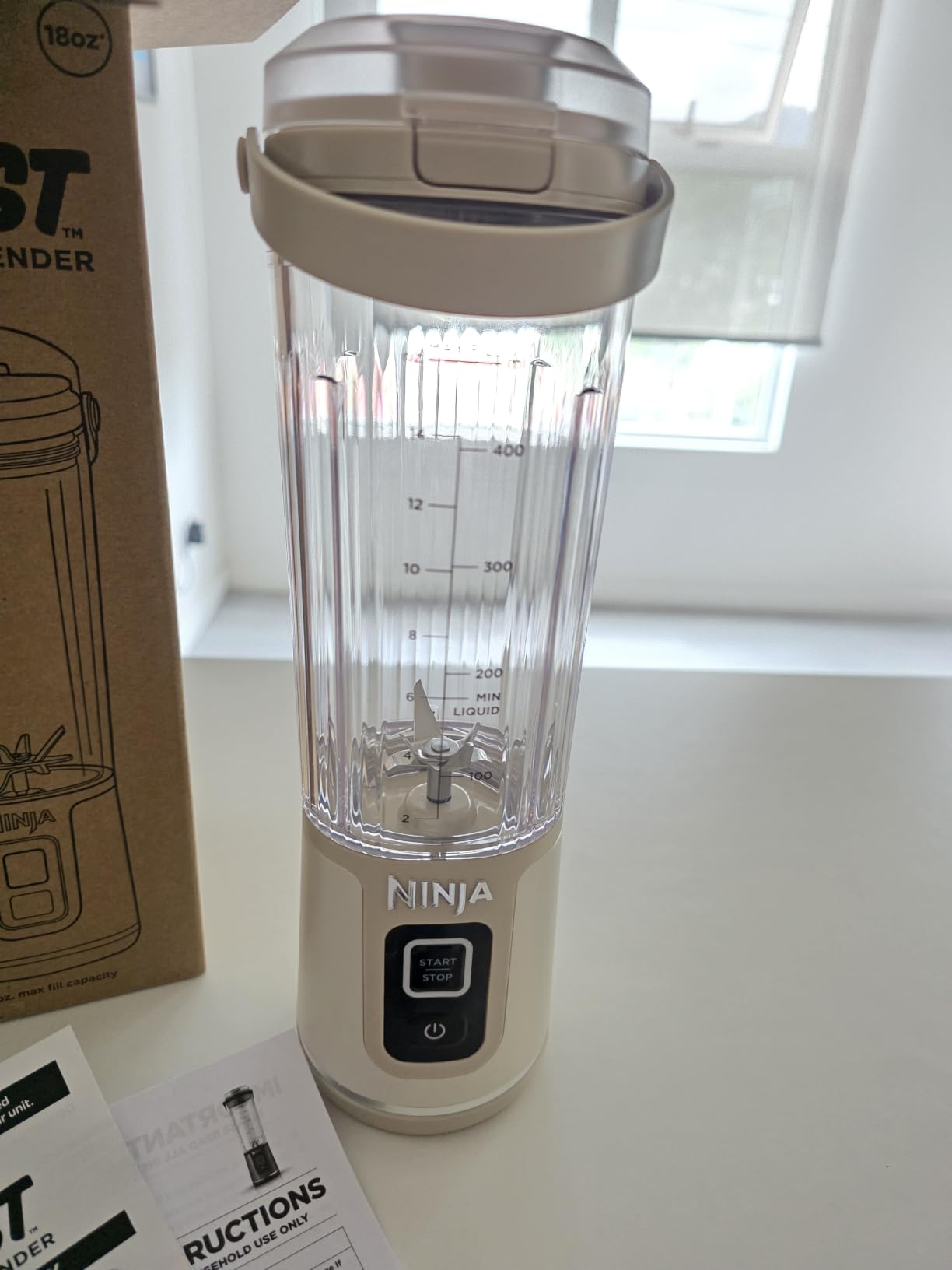 Ninja BC151NV Blast Portable Blender, Cordless, 18oz. Vessel, Personal Blender-for Shakes & Smoothies, BPA Free, Leakproof-Lid & Sip Spout, USB-C Rechargeable, Dishwasher Safe Parts, Denim Blue | USB-C rechargeable, cordless blending anywhere. BlastBlade crushes ice & frozen fruit. Leakproof sip lid, dishwasher safe. customer photo 1