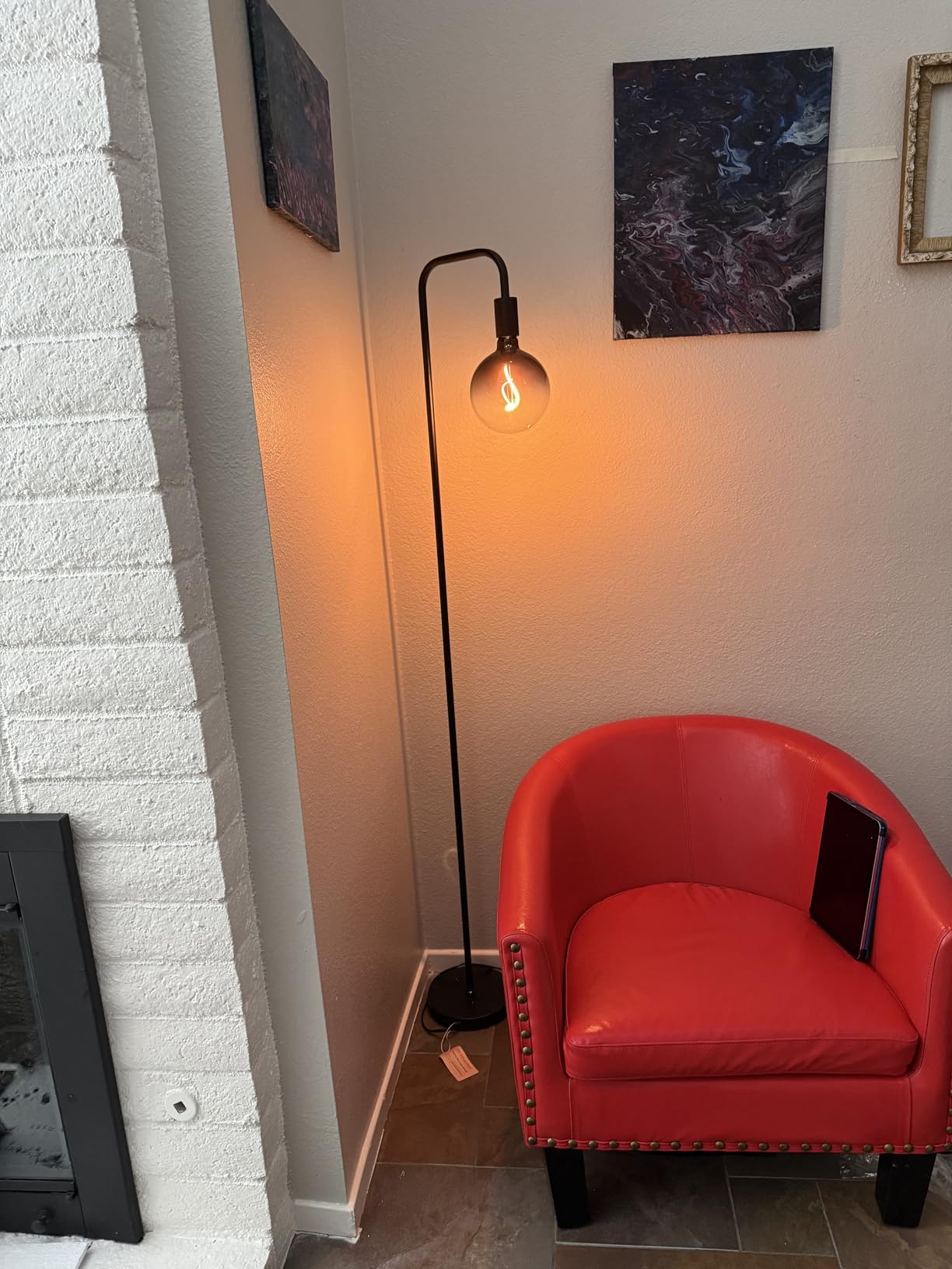 ONEWISH Floor Lamp for Living Room - Minimalist Industrial Standing Lamp with Modern LED Bulb, Globe Black Clear Glass 6