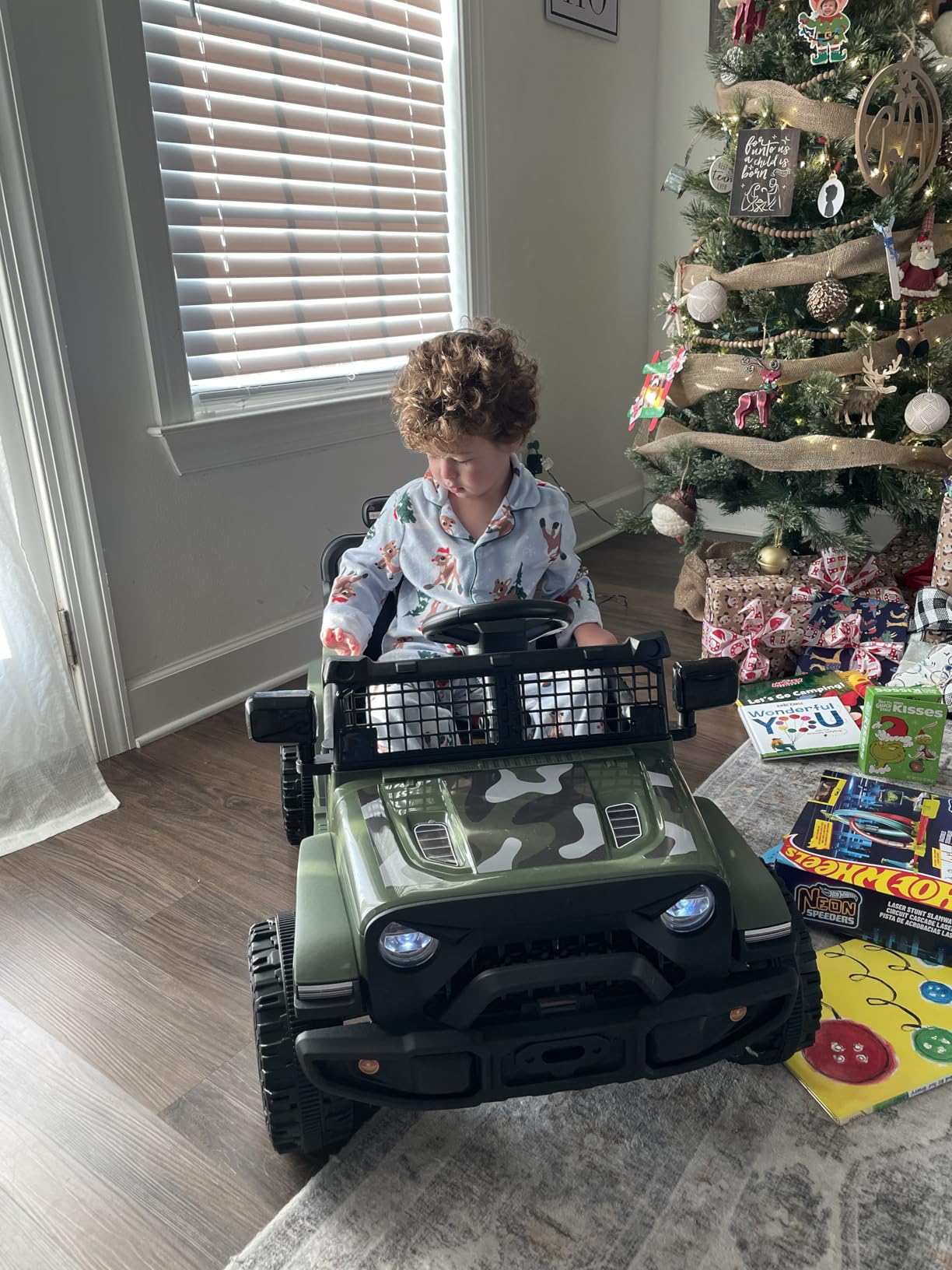 ELEMARA Ride On Car, Bluetooth Ride on Toys for Toddlers, 12V Kids Battery Powered Vehicles w/Remote, 3.5 mph Motorized Off-Road Truck, Electric Car for Kids w/3 Speeds,LED Lights- Olive customer photo 1