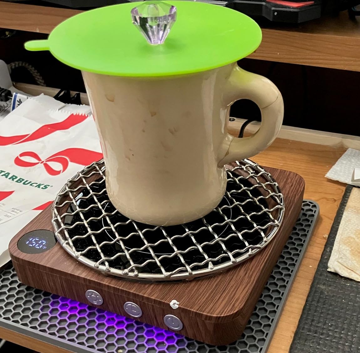 House Gem Coffee Mug Warmer for Desk, Candle Warmer Plate, 12H Timer, Wood customer photo 1