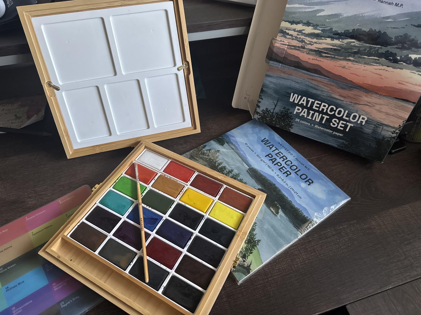 ARTISTRO x HANNAH M.P Professional Watercolor Paint Set Limited Edition with 24 colors in Bamboo Wooden Box (6ml XL Pans) - 2 Brushes, Watercolor Paper, Mixing Tray - Watercolor Set for Professionals made by professionals customer photo 2