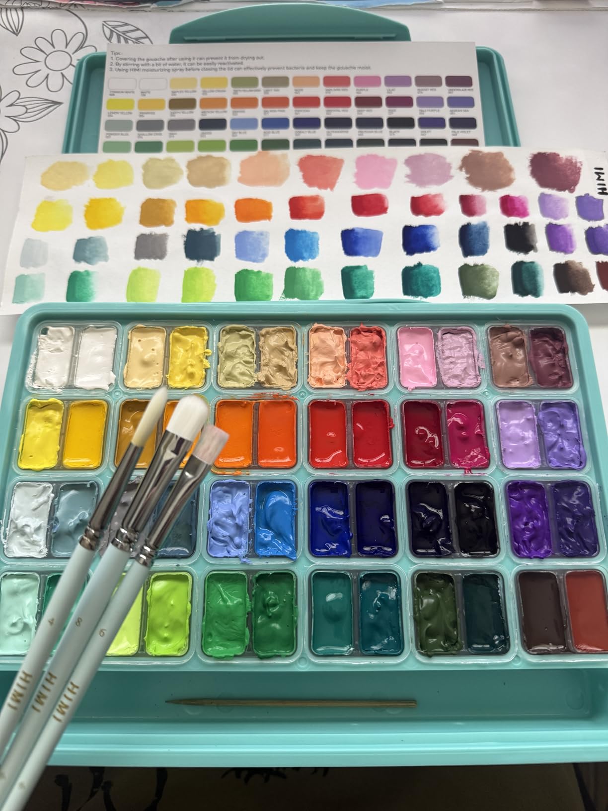 HIMI Gouache Paint Set, 48 Colors x 0.4 oz, Twin Jelly Cup, 3 Brushes customer photo 2