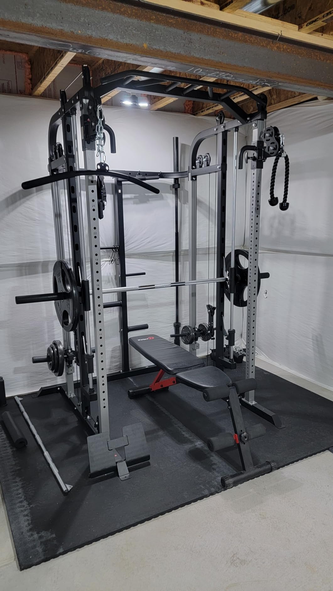 Smith Machine, Multifunctional Power Cage Rack with Smith Bar and Cable Pulley System, and LAT Pull Down Machine for Home Gym customer photo 2