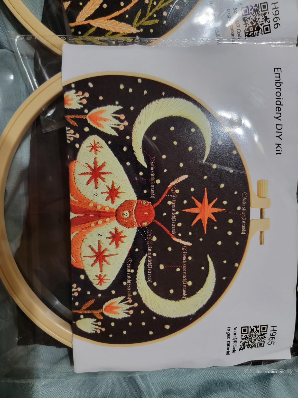 Hand Embroidery Starter Kits for Beginners Adults, Counted Stamped Cross Stitch Kit for Beginners Adults, Embroidery Needlepoint Kit with Moth Flower Pattern, 3 Hoops (Attached Teaching Video QR Code) customer photo 1