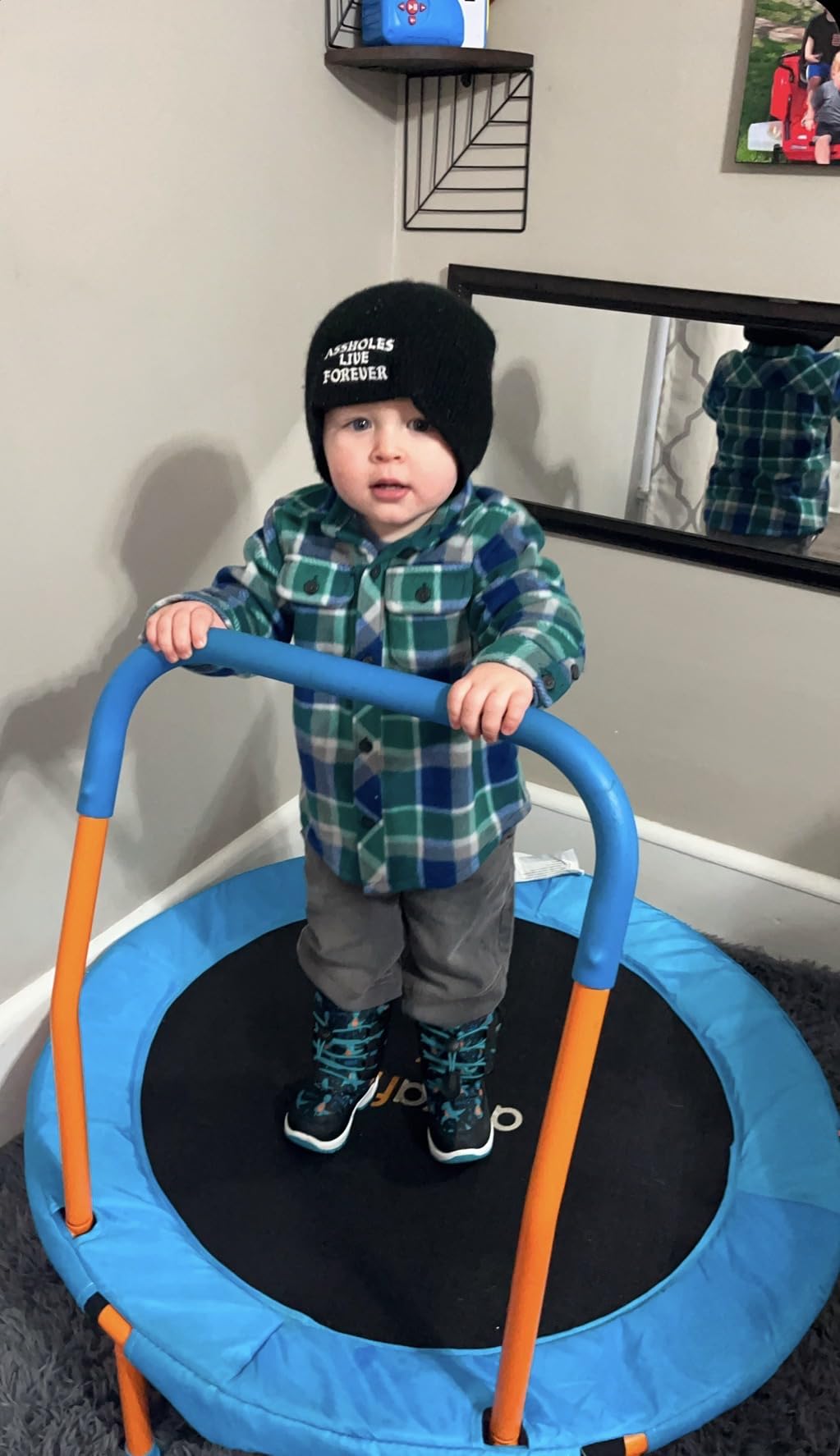 ATIVAFIT 36-Inch Toddler Trampoline with Foam Handle, Foldable Indoor Outdoor Mini Rebounder for Kids Ages 2–6 customer photo 2