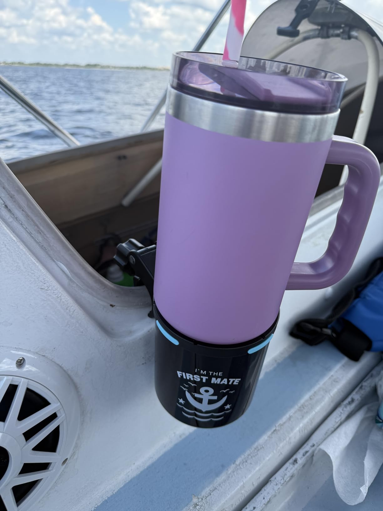 Marine Boat Rail Cup Holder, No Drilling Install On Bimini Top Conver Rail Or Pole, Grip Rail, Grab Bar, Boat Gifts for Boat Lover, Cup Holder for PWC, Jet Ski, Seadoo customer photo 1