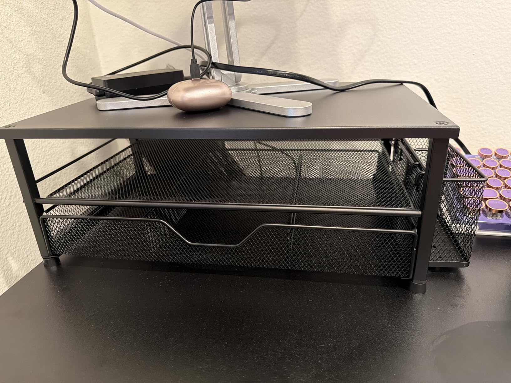 OPNICE Desk Organizer and Accessories, 2-Tier Computer Monitor Stand Riser with Drawer and 2 Pen Holders, Laptop Stand, Office Desk Accessories for Office Supplies, Black customer photo 2