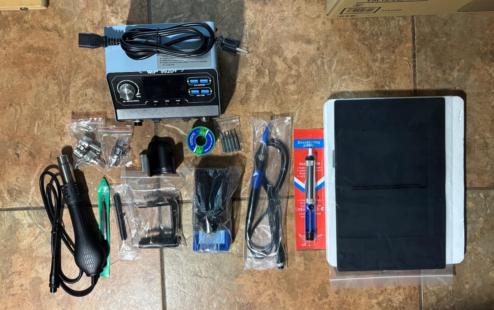 WEP 992D+ 2-in-1 Soldering Iron Kit and Hot Air Rework Station with 3 Preset Channels, LCD Display, Interchangeable Handles, Sleep Mode, X-2 Iron Holder, 5 Iron Tips, Desoldering Pump and Tweezers customer photo 1