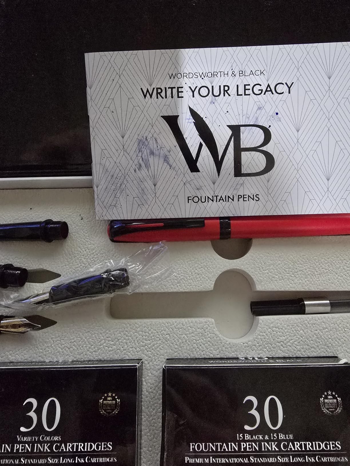 Wordsworth & Black Fountain Pen Set for Beginners, Calligraphy Kit, Black | Brush Pen + 5 Nibs, 60 Ink Cartridges + Ink Bottle, Converter, Writing & Journaling, Gift for Men & Women, Refillable customer photo 2