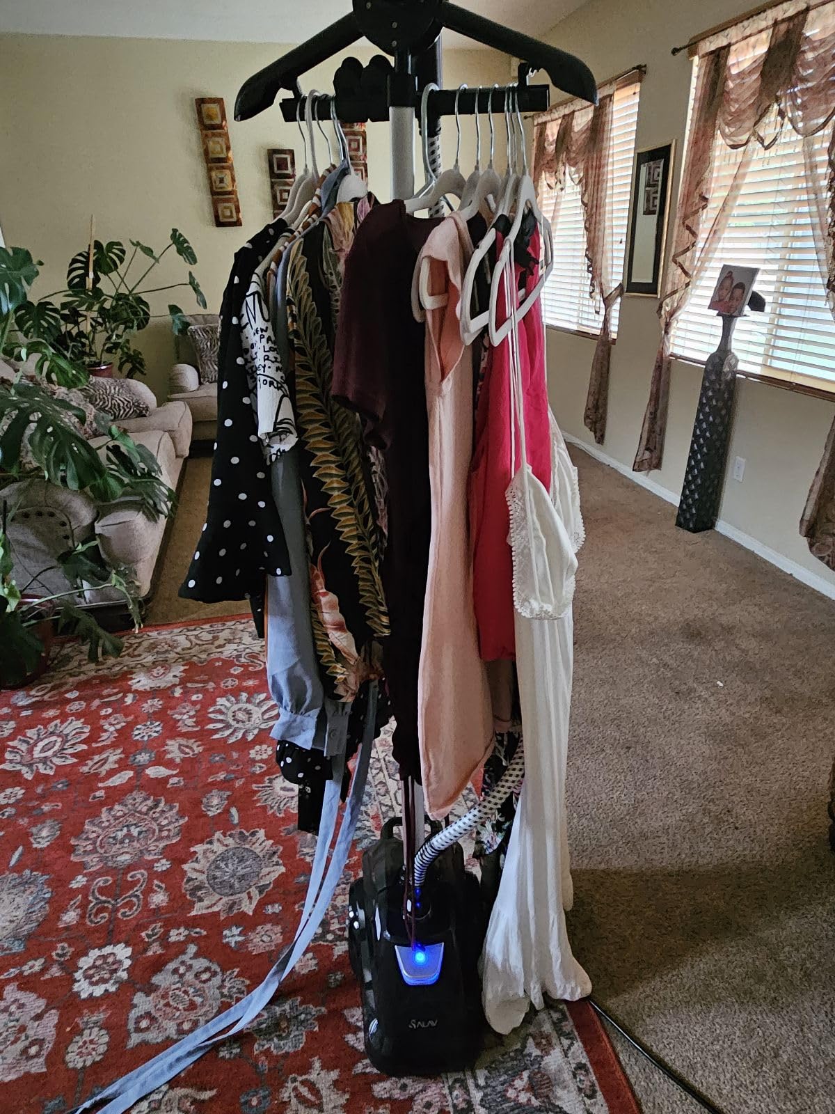 SALAV Commercial-Grade Standing Garment Steamer for Clothes with Auto-Off Safety 1800W Powerful Steam X-Large 3L Water Tank, 90-Min Continuous Use, Pedal-Control System, Beeps when Out of Water, Navy customer photo 2