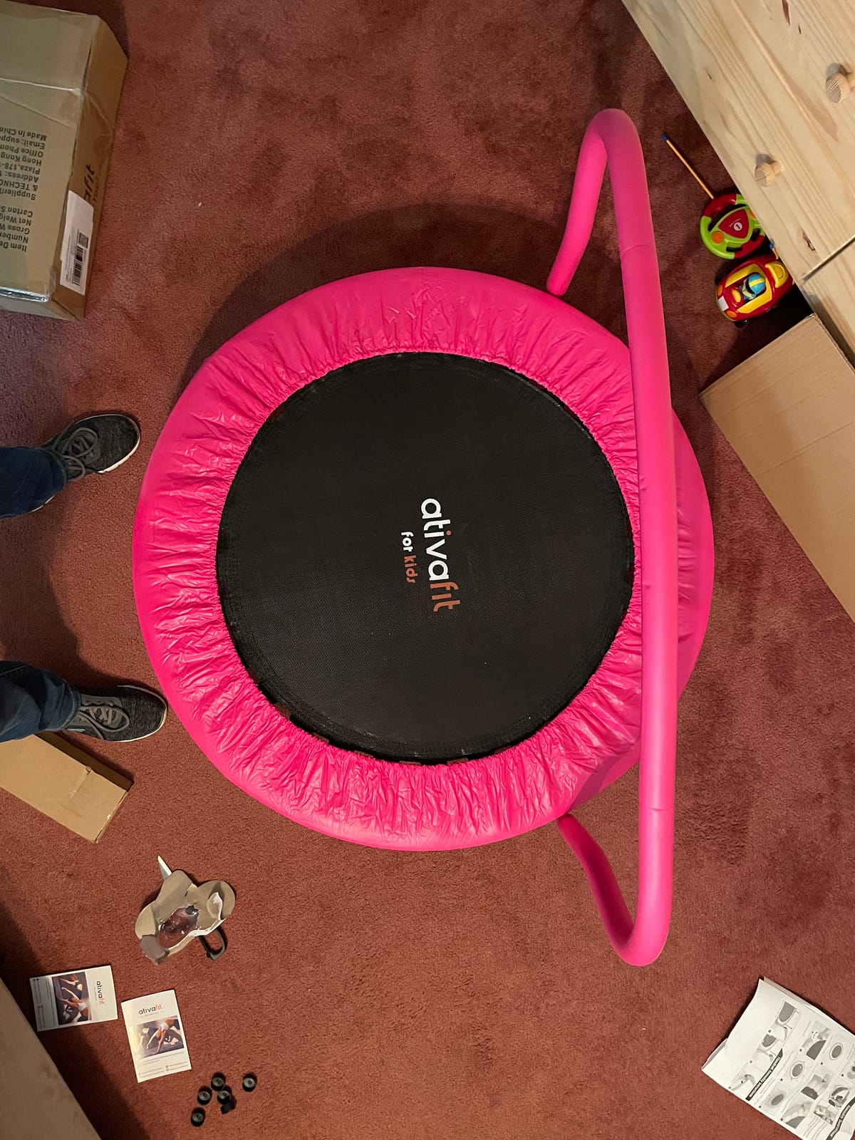 Ativafit 36inch Elastic Band Big Handle Toddler Trampoline for Kids Ages 2-6 Indoor Outdoor Mini Trampoline with Safety Padded Cover Fun for Kids customer photo 1