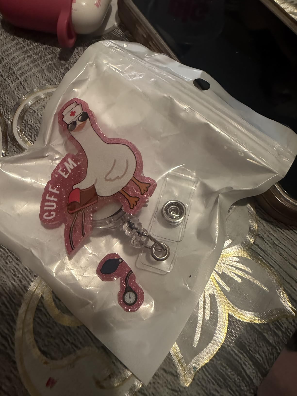 Cuff 'Em Funny Goose Nurse Badge Reel, Cute Retractable ID Badge Holder customer photo 1