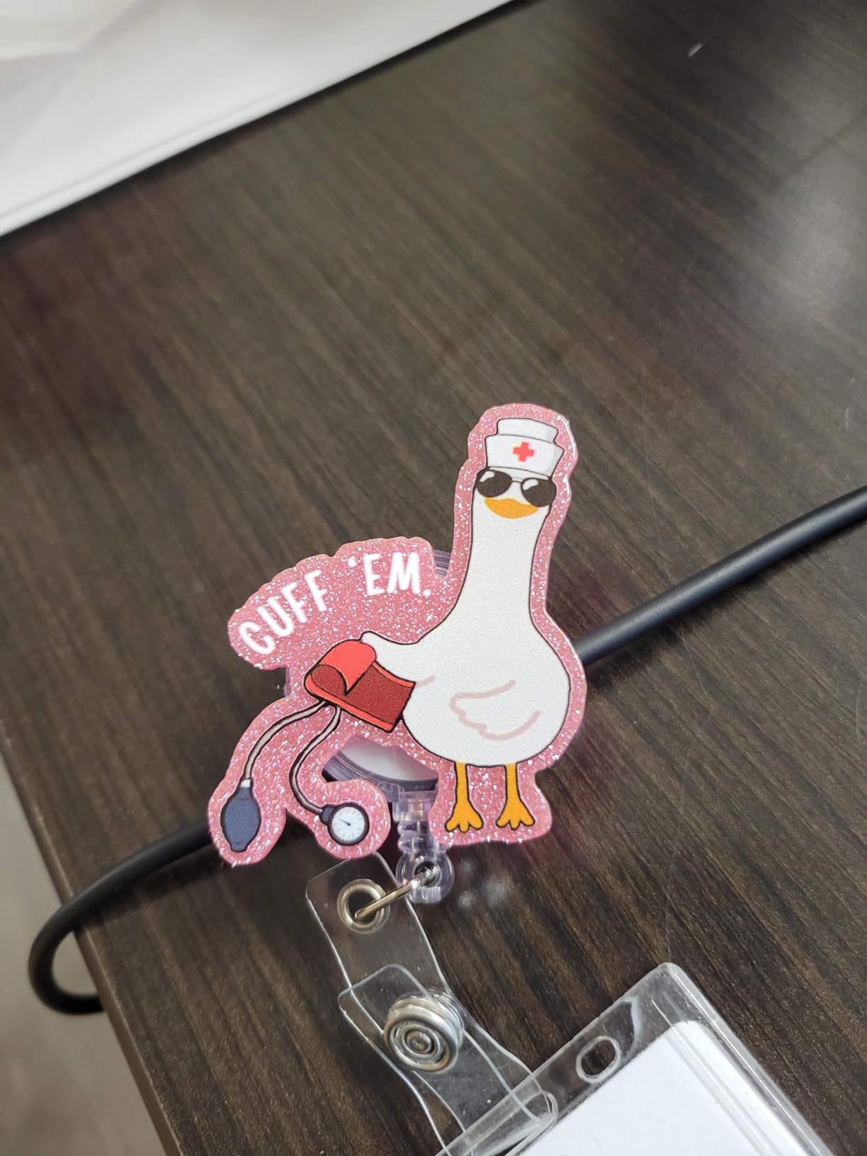 Cuff 'Em Funny Goose Nurse Badge Reel, Cute Retractable ID Badge Holder customer photo 2