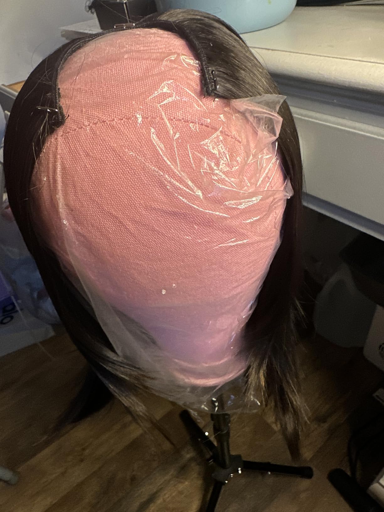 22 Inch Canvas Wig Head with Stand Cork Canvas Mannequin Head with Wig Head Stand Manikin Head Block Set for Wigs Trimming Making Display with T Pins Set (White) customer photo 1