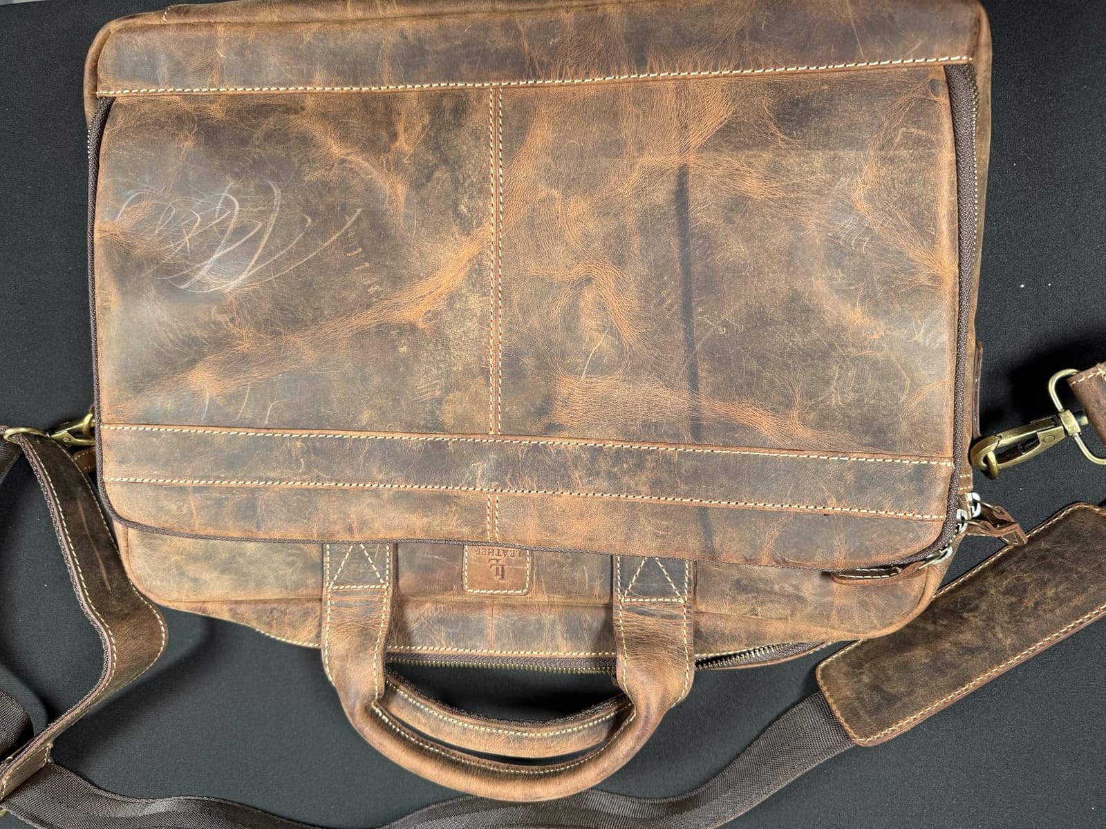 Full Grain Leather Messenger Bag for Men, 16” Briefcase Laptop Satchel Vintage Professional Office Work & Travel Bag customer photo 2