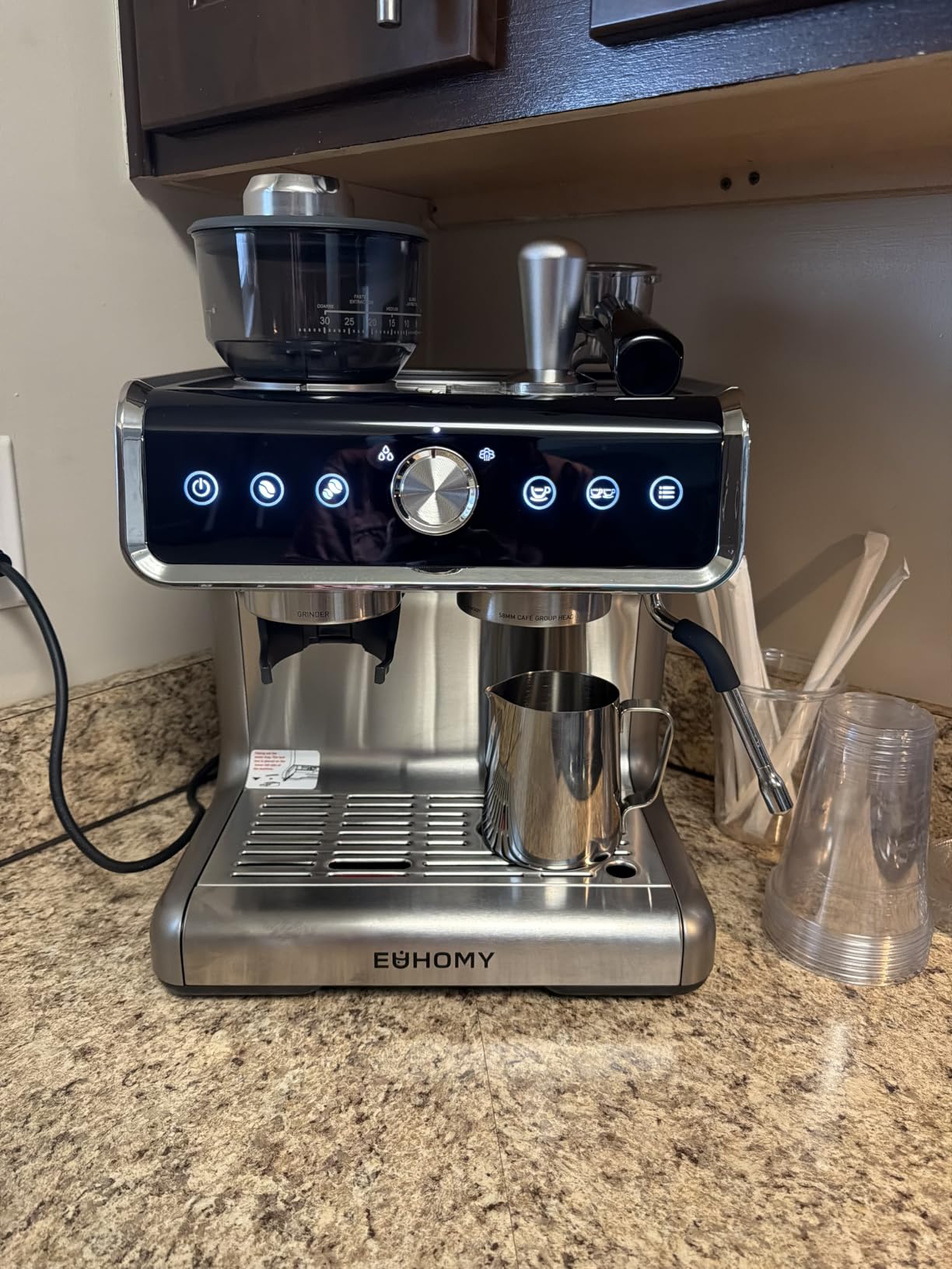 EUHOMY Espresso Machine with Grinder, 20 Bar Professional Espresso Coffee Maker for Home,with Milk Frother for Latte, Cappuccino & Barista-Style | 58mm Portafilter, PID Temperature Control, Steam Wand, Removable Water Tank for Cappuccino and Latte customer photo 1