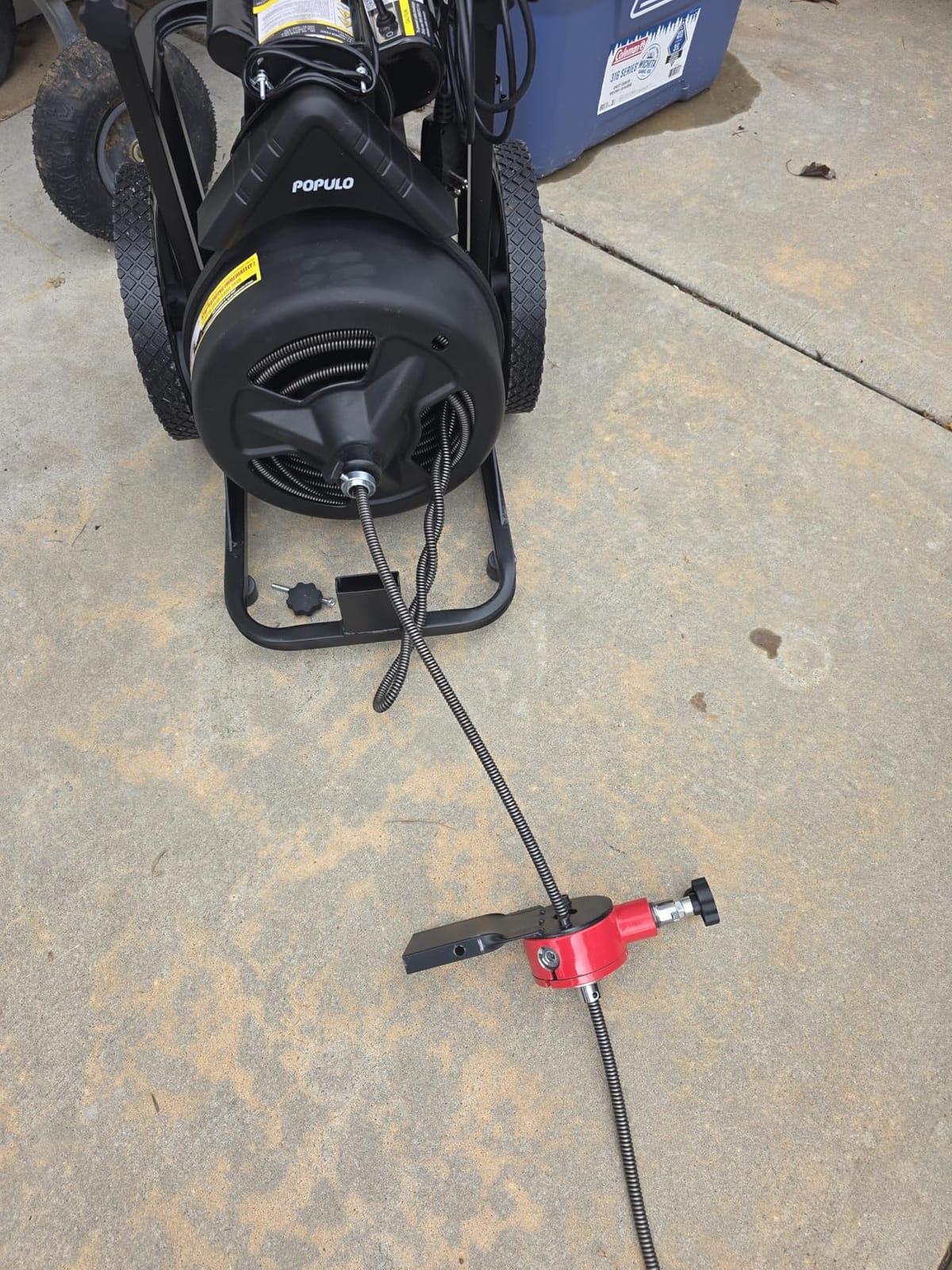 POPULO 75 ft x 1/2 inch Upgraded Electric Sewer Drain Snake Auger with 8 Cutters and 1 Root Killer, for 2-4 inch Pipes, Auto Feed Plumbing Drain Cleaner Machine, PEDC-75 Generation Two customer photo 1