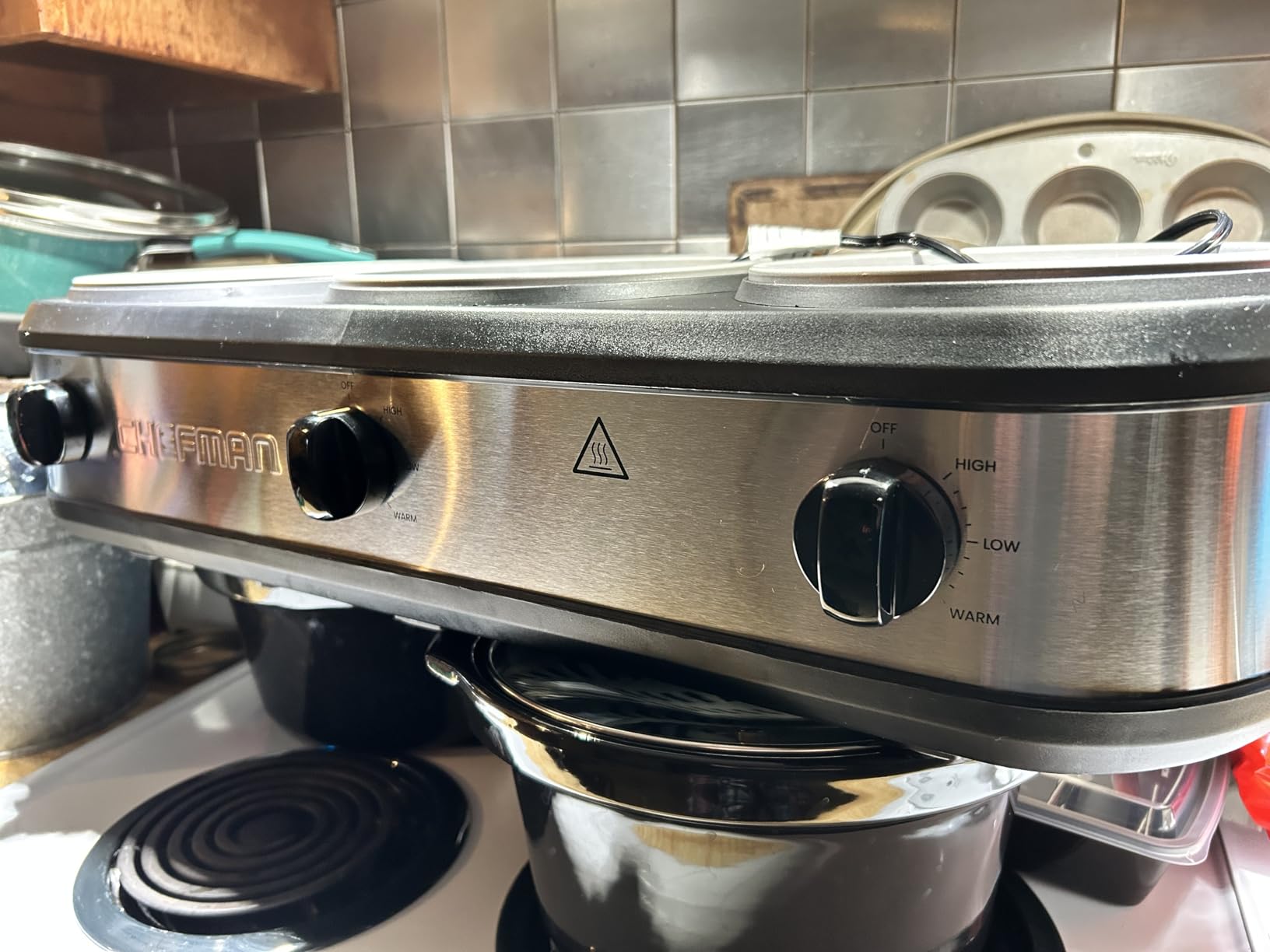 Chefman Triple Slow Cooker & Food Warmer, Three Crock Slowcooker with 2.5 Qt. Ceramic Crocks, 7.5-Quart Total Capacity, PFAS-Free, Three Temperature Settings, Dishwasher-Safe Parts – Stainless Steel customer photo 2