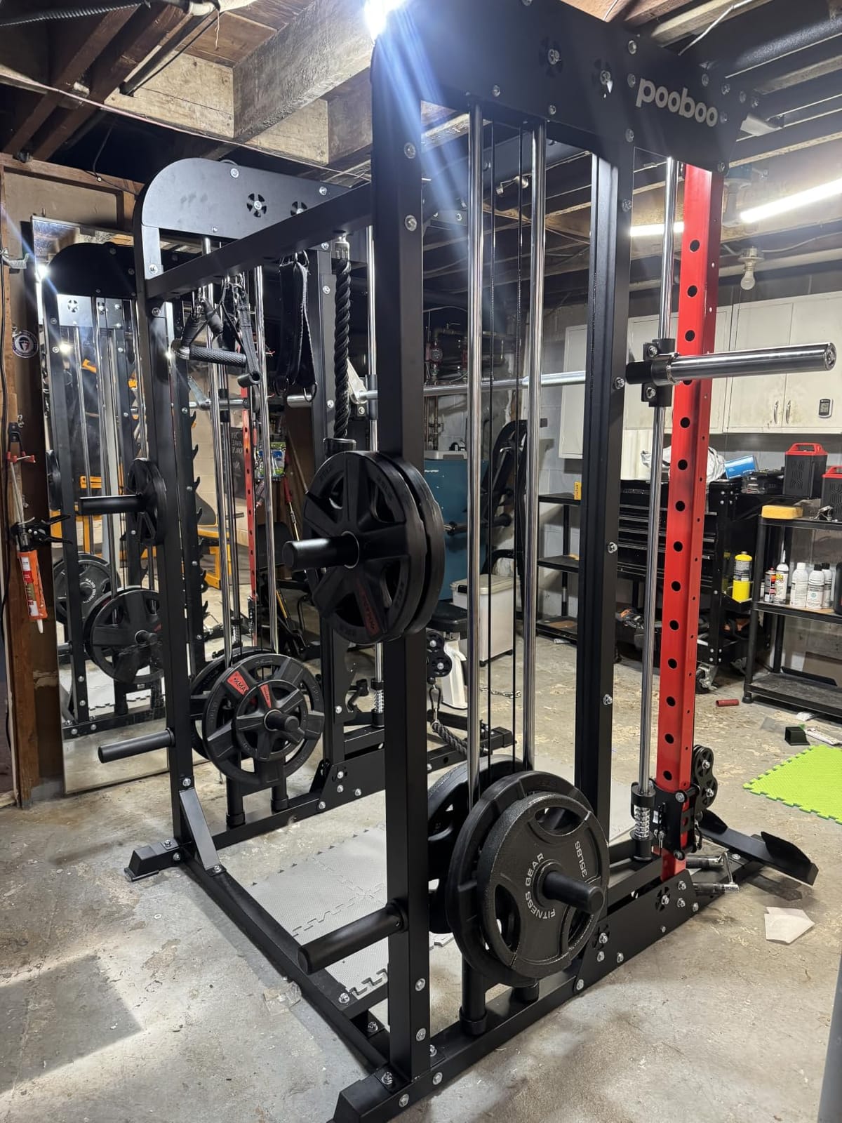 pooboo Power Cage Smith Machine with 2000LB Squat Rack Cable System customer photo 1