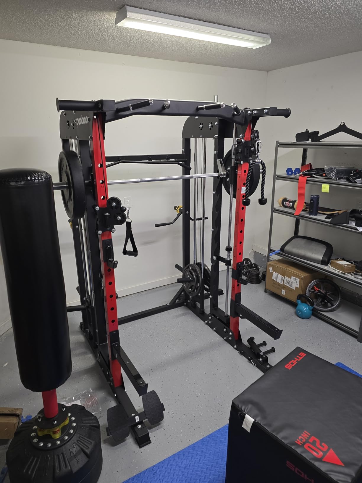 pooboo Power Cage Smith Machine with 2000LB Squat Rack Cable System customer photo 2