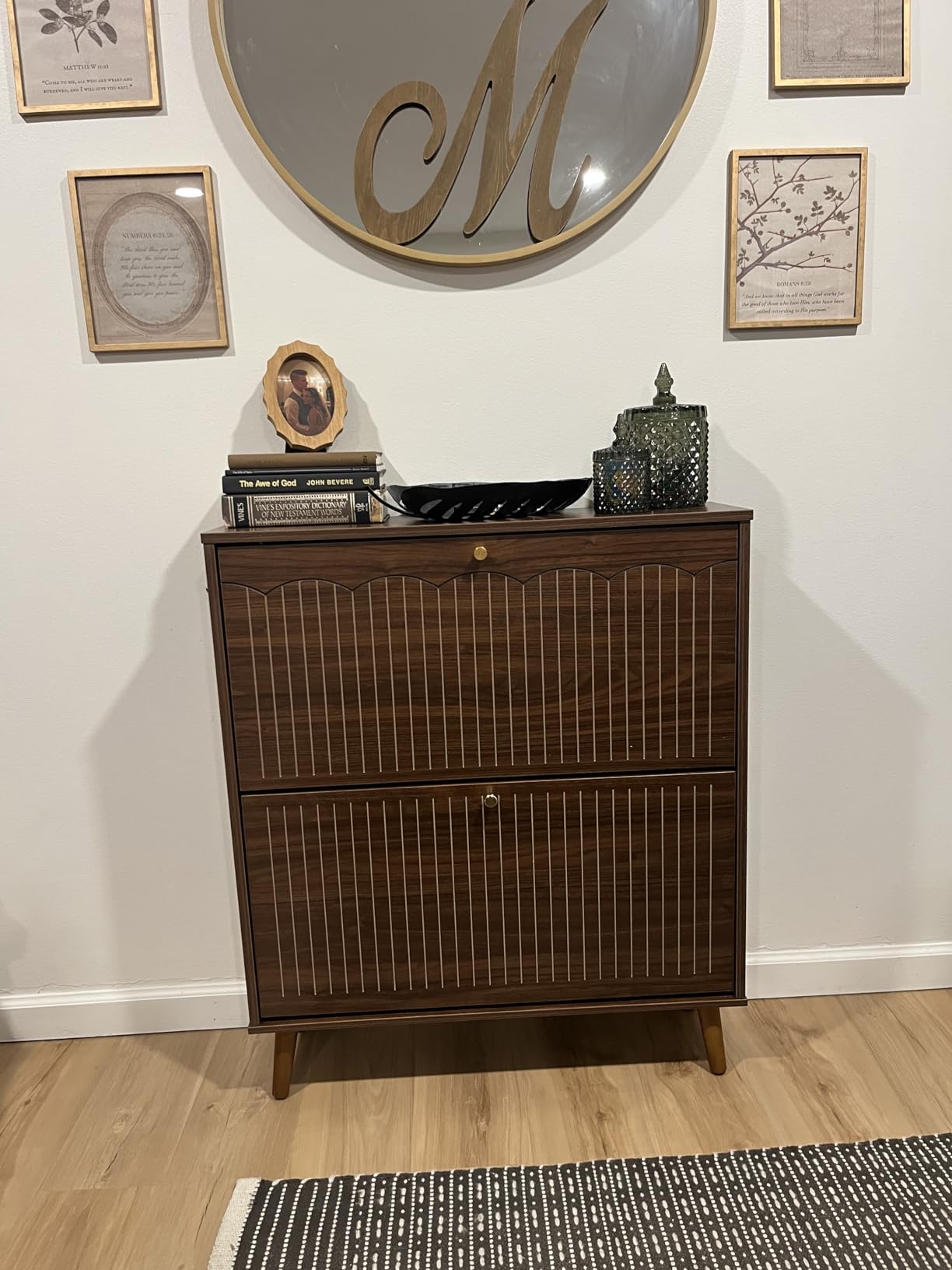 Nicetree Arch-Chic Shoe Cabinet for Entryway, Modern Mid-Century Shoe Storage Cabinet with Fluted, Narrow Shoe Rack with Adjustable Shelves & Tipping Protection, Fits Size 12+ Shoes,Luminous Walnut customer photo 2