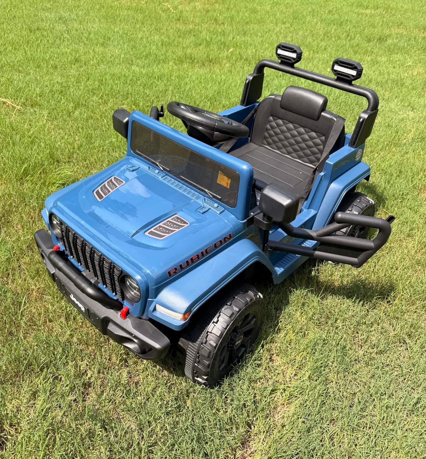 First Ride On 12V Licensed Jeep Wrangler Rubicon Ride on Toys, Jeep Car for Kids with Remote Control, Compact Electric Car W/ 3 Point Safety Belt, Bluetooth, LED Lights, Treaded Tires (Black) customer photo 2