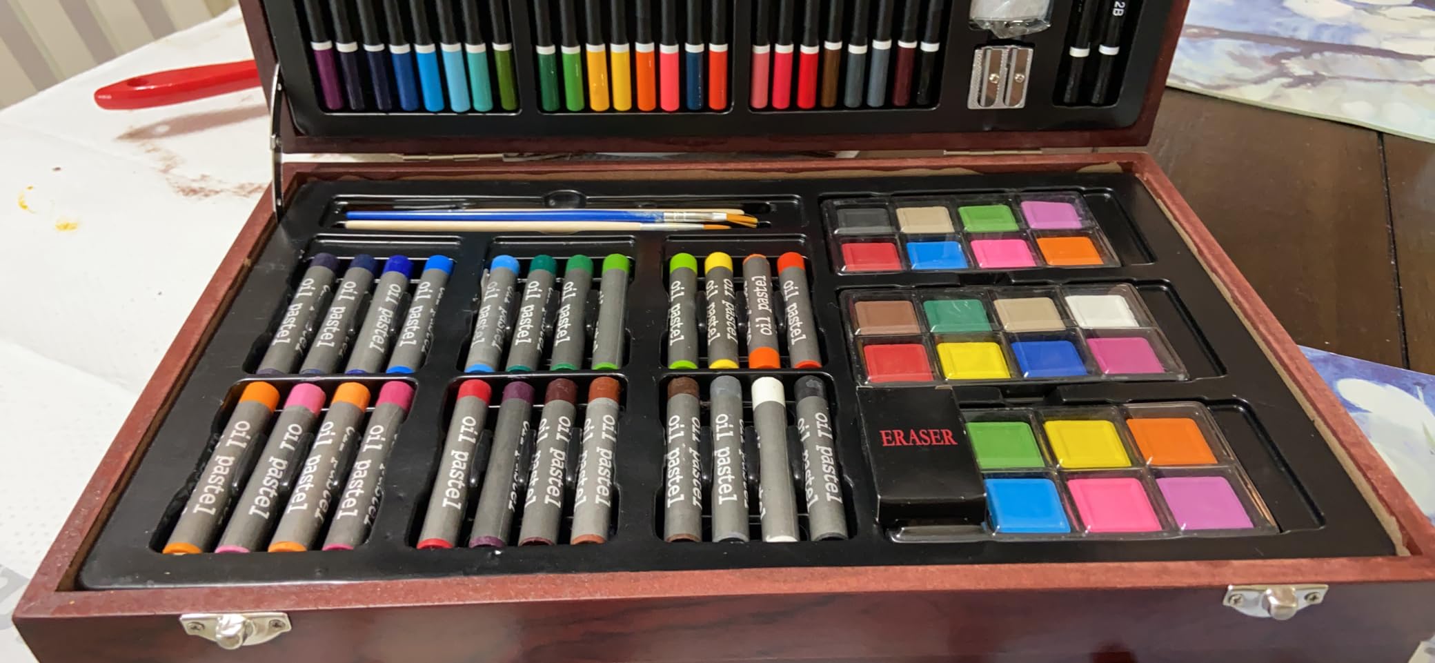 COOL BANK Wooden Deluxe Art Set with Acrylic Paints Colored Pencils & Drawing Pads, Holiday Birthday Gift for Kids Artists, Easter Halloween Christmas Art Supplies customer photo 1