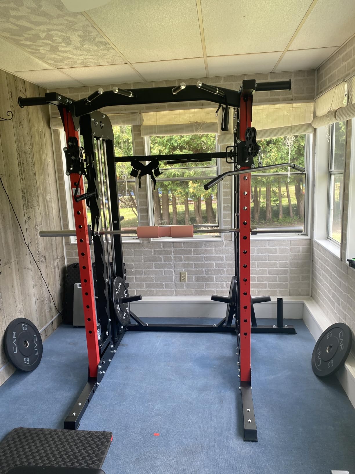 pooboo Power Cage Smith Machine with 2000LB Squat Rack Cable System customer photo 1