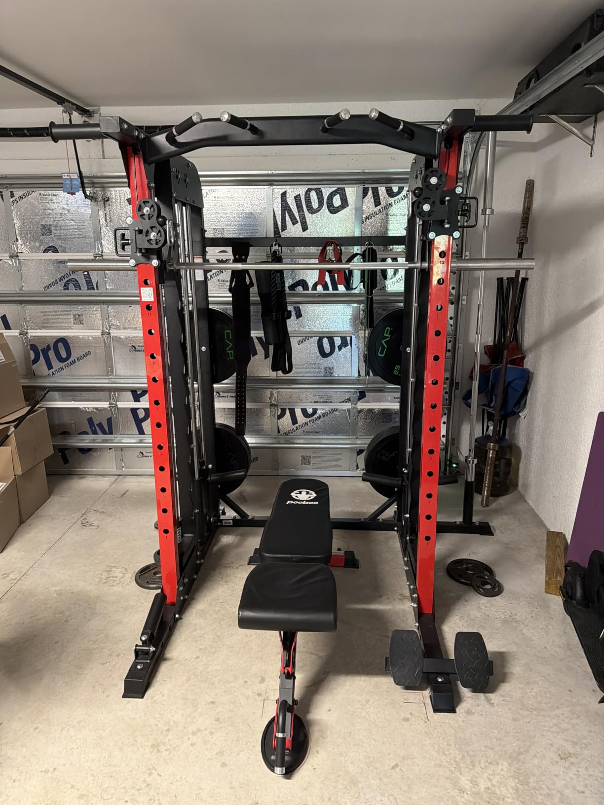pooboo Power Cage Smith Machine with 2000LB Squat Rack Cable System customer photo 2