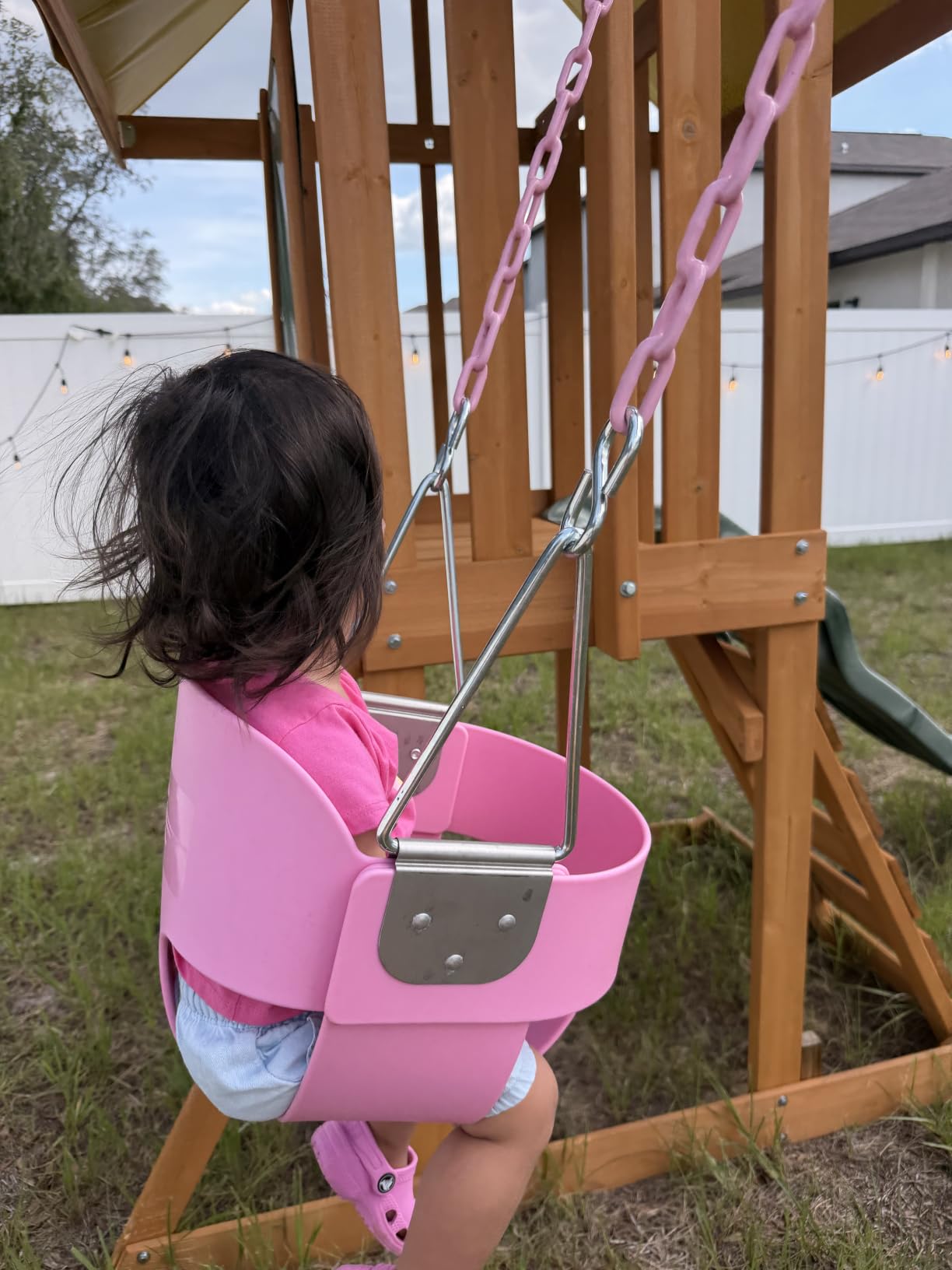 Take Me Away Pink Swing Seat - Heavy Duty High Back Full Bucket Toddler Swing Seat Chain Plastic Coated Baby Swing Outdoor - Playground Swing Set Accessories Replacement customer photo 2