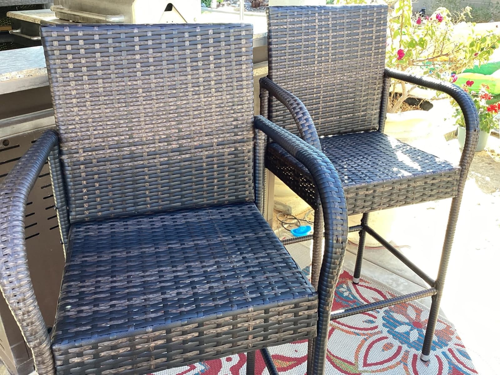 Homall Bar Stools 2 Pack Wicker Outdoor Patio Furniture with Armrest, Brown customer photo 2