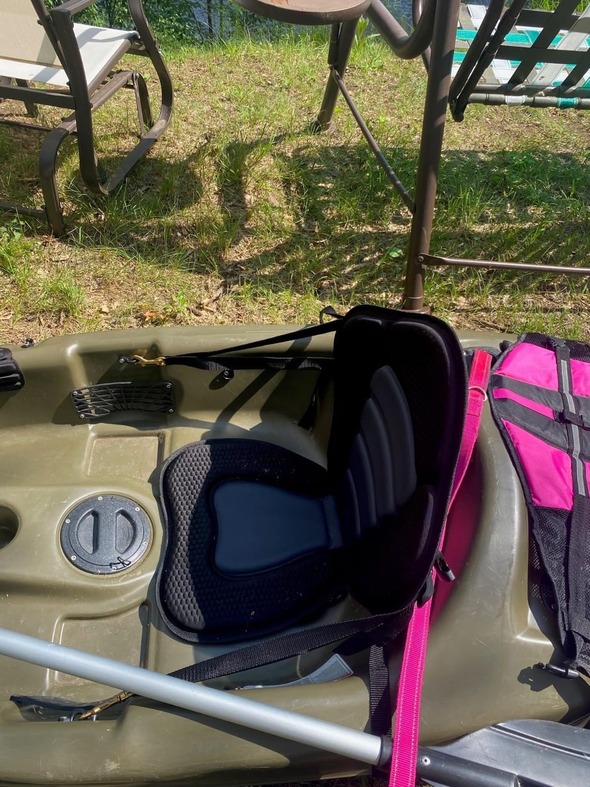 2 Pack of Kayak Seat Deluxe Padded Canoe Backrest Seat Sit On Top Cushioned Back Support SUP Paddle Board Seats with Detachable Storage Bag 4 Adjustable Straps for Kayaking Canoeing Rafting Fishing customer photo 1