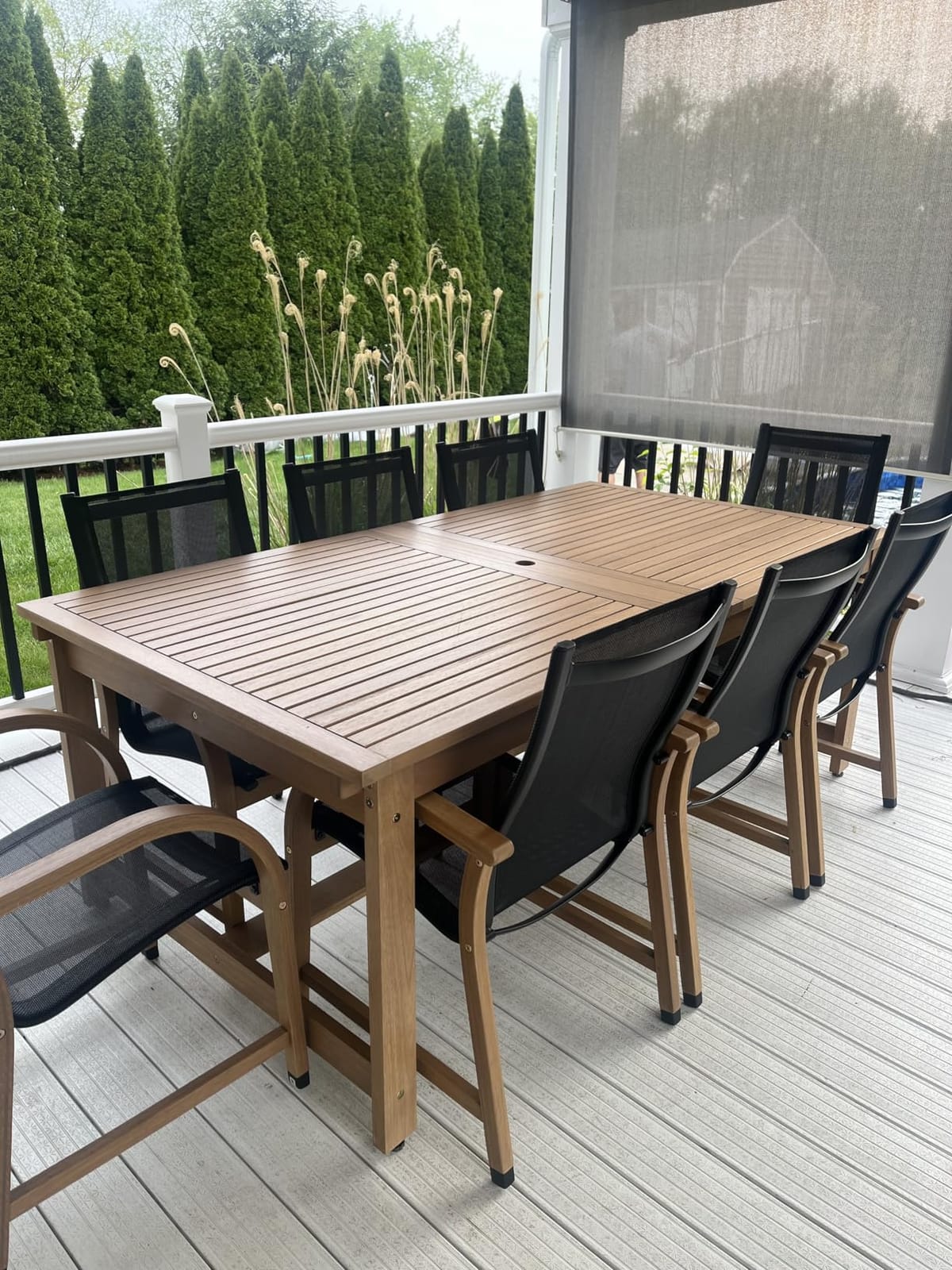 Amazonia Franklin 9-Piece Rectangular Extendable Patio Dining Set Teak Finish and Weather-Net Technology Ideal for Outdoors and Indoors customer photo 2