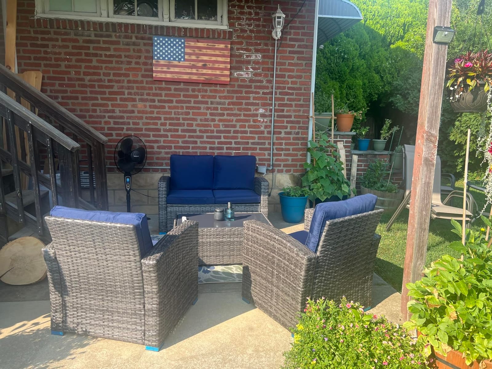 JOIVI Patio Furniture Set, 4 Piece Outdoor Patio Conversation Set, All-Weather PE Rattan Wicker Sectional Patio Sofa Set with Tempered Glass Coffee Table, Brown customer photo 1