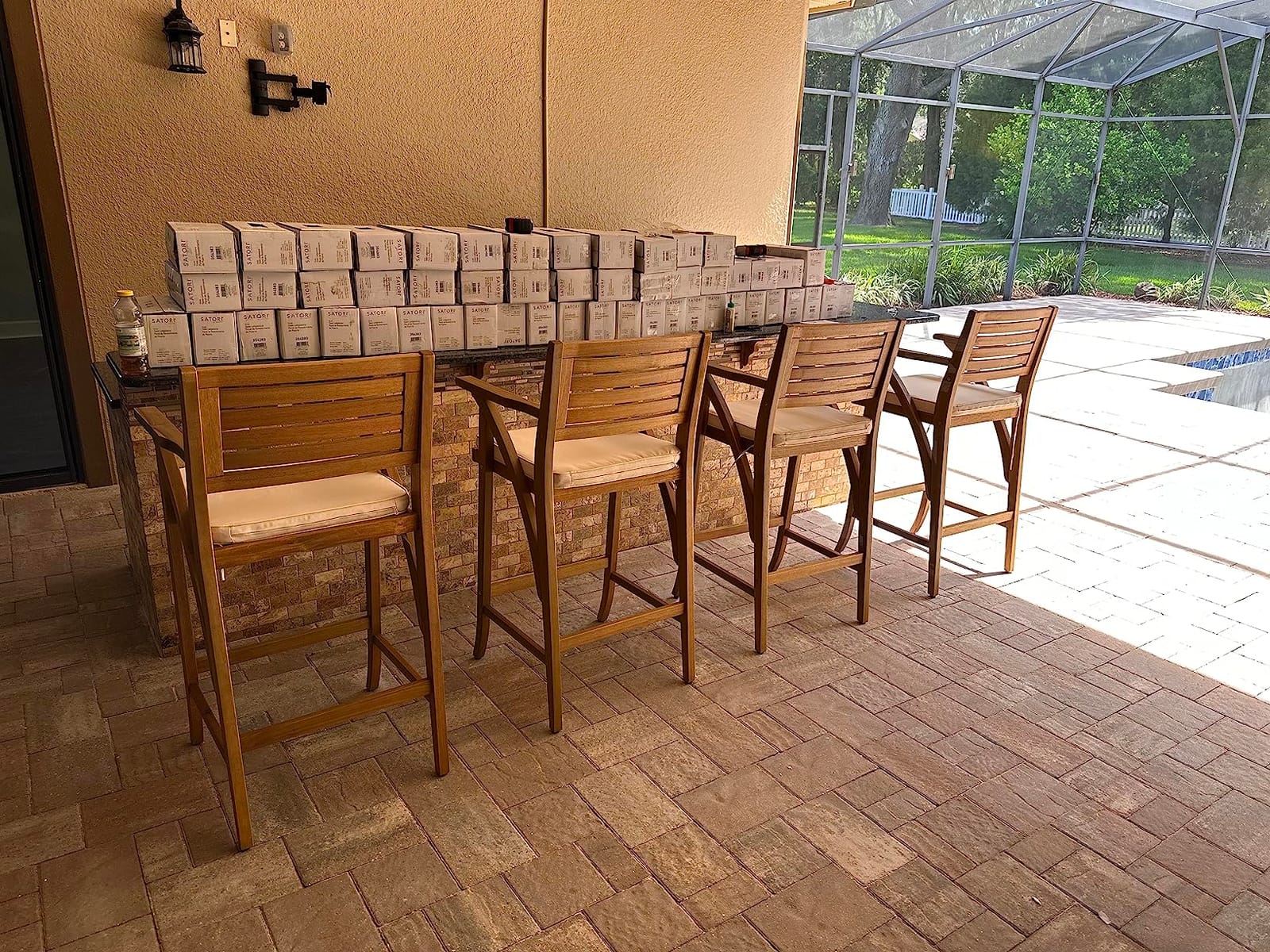 Best Choice Products Set of 2 Outdoor Acacia Wood Bar Stools Bar Chairs for Patio, Pool, Garden w/Weather-Resistant Cushions - Cream customer photo 1