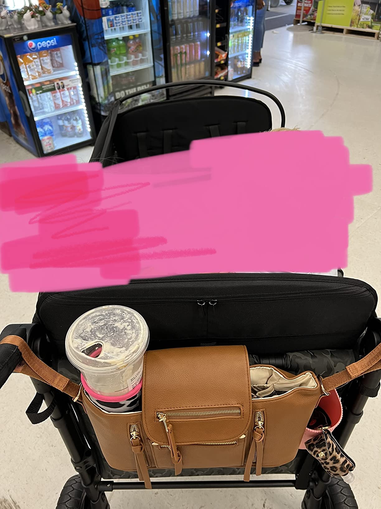 miss fong Universal Stroller Organizer with Insulated Cup Holder Stroller Caddy Baby Storage Bag with Adjustable Strap, Fits for Baby Carriage like Uppababy, Baby Jogger, Britax, Umbrella-Brown customer photo 1