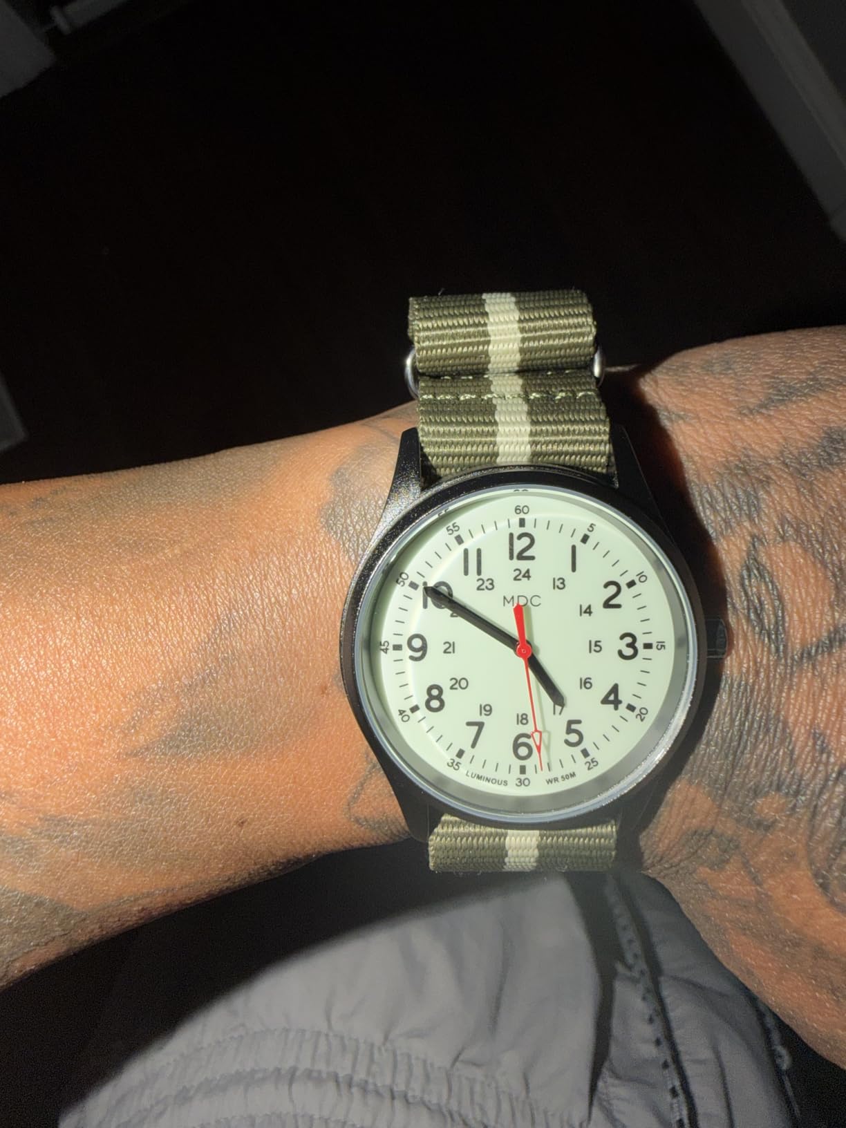 Infantry Mens Military Field Watch, Glow in the Dark Luminous, Nylon Band customer photo 2