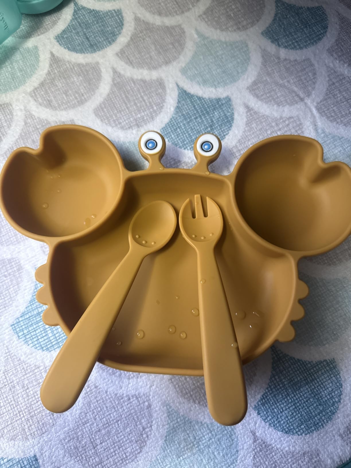 ROCCED Suction Plates for Baby, Silicone Plates with Suction Divided, Baby Spoon Fork Set for Toddler Baby Dishes Kids Utensils-Crab Dusty Blue customer photo 2