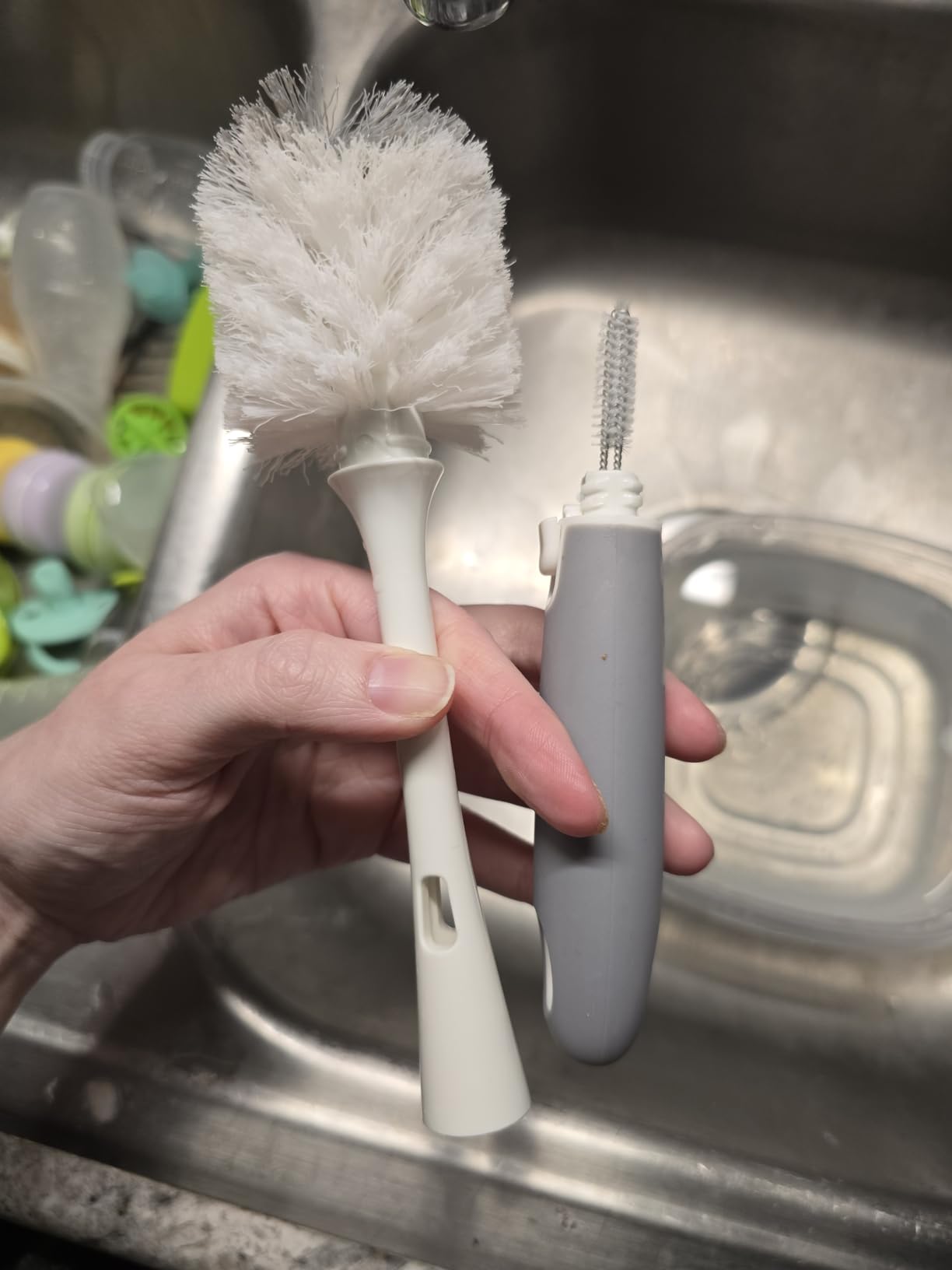 OXO Tot Baby Bottle Brush with Nipple Cleaner and Stand, Gray 2-Pack customer photo 2