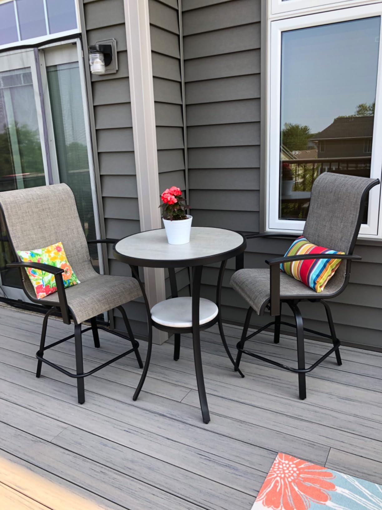 Grand patio Outdoor Swivel Bar Stools Set of 2 with Armrests, Coffee customer photo 2