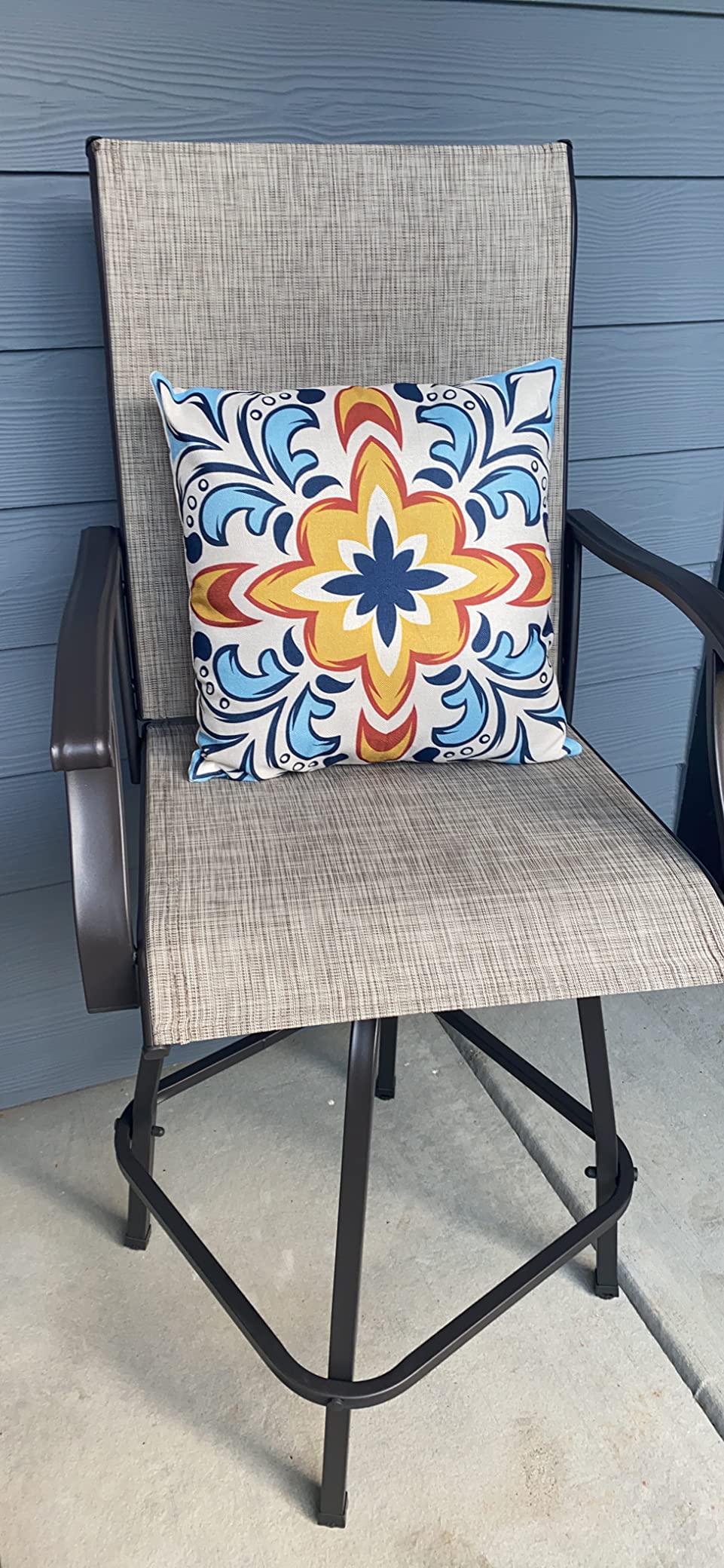 Vongrasig 2 Piece Patio Swivel Bar Chairs, All Weather Metal Textile High Swivel Bar Stools Chairs, Outdoor High Top Bistro Set for Backyard, Lawn Garden, Balcony, Taupe customer photo 2