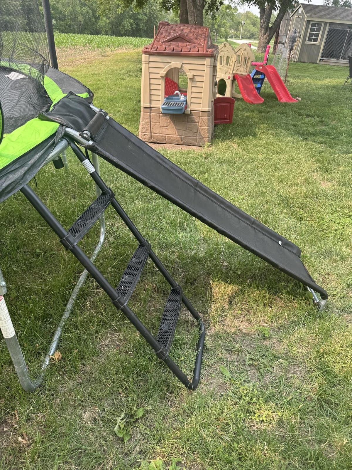 Trampoline Ladder Slide kit, Universal Trampoline Weather Resistant Galvanized Ladder with Slide for Children Kids, Steel Shoe Storage Bag customer photo 2