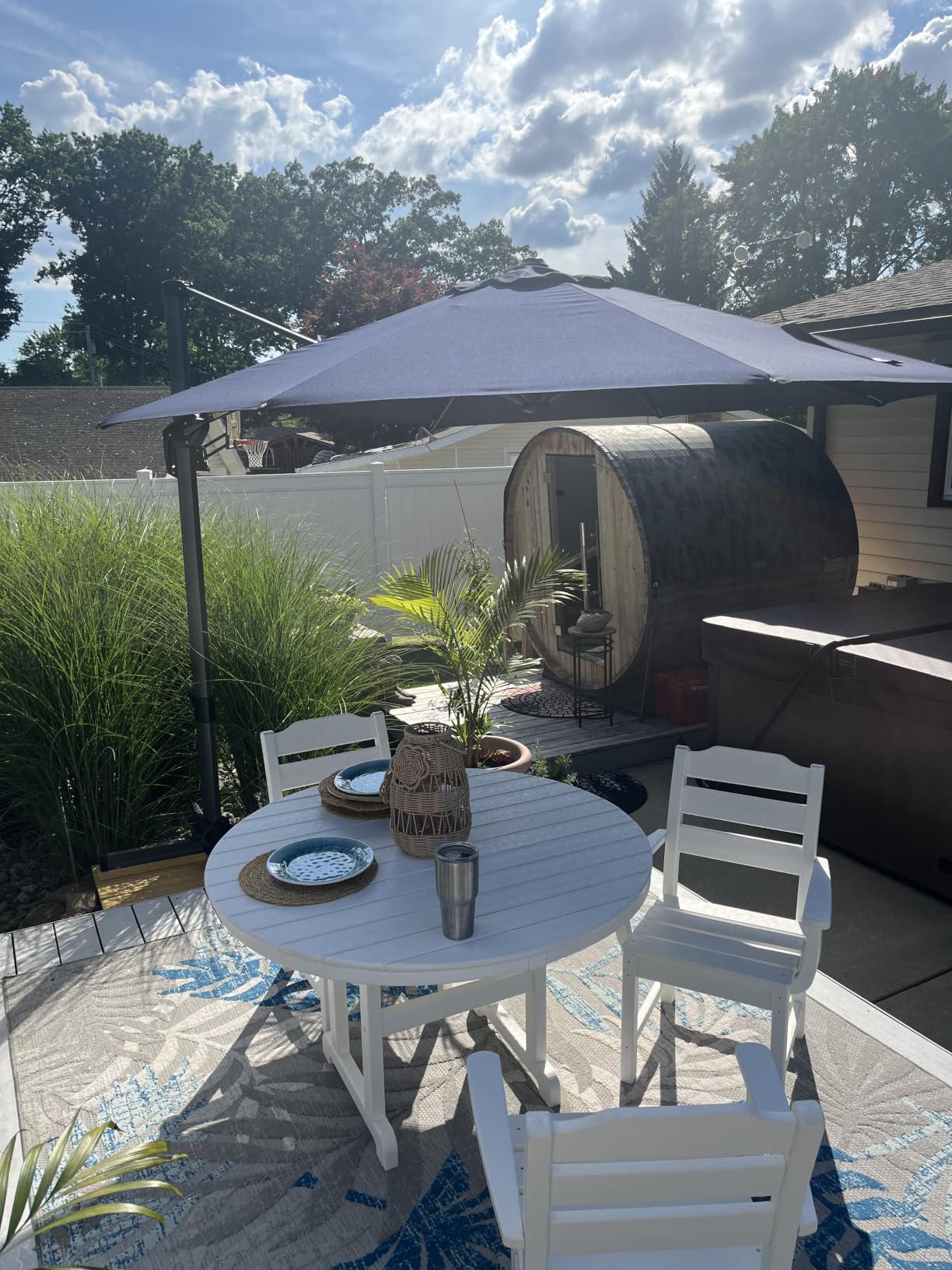 PURPLE LEAF Patio Cantilever Umbrella 10' x 13' Large Space for Pool Beige customer photo 2
