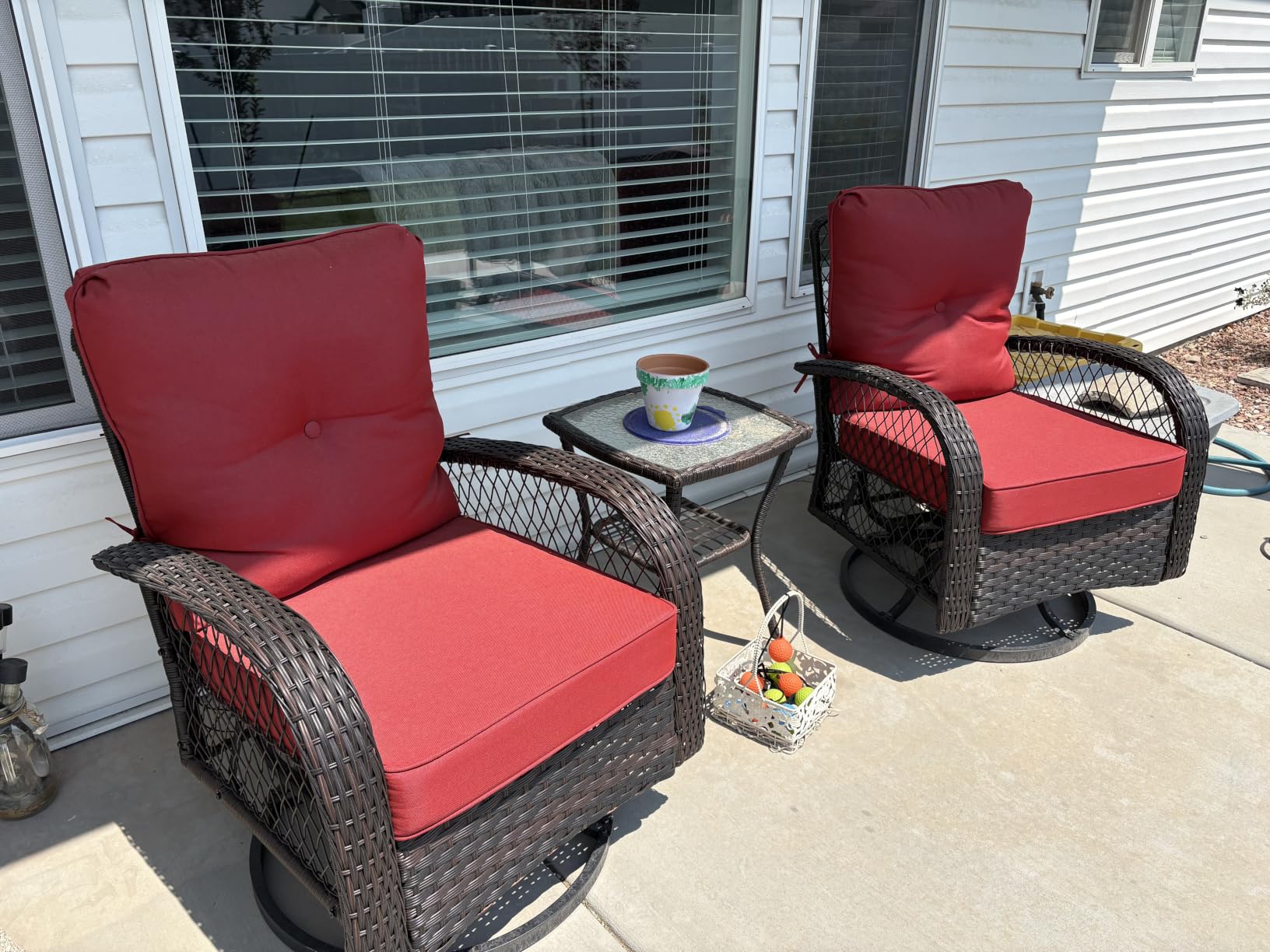 Patio Furniture Set 3 Pieces, Outdoor Swivel Glider Rocker Bistro Set, Blue customer photo 1