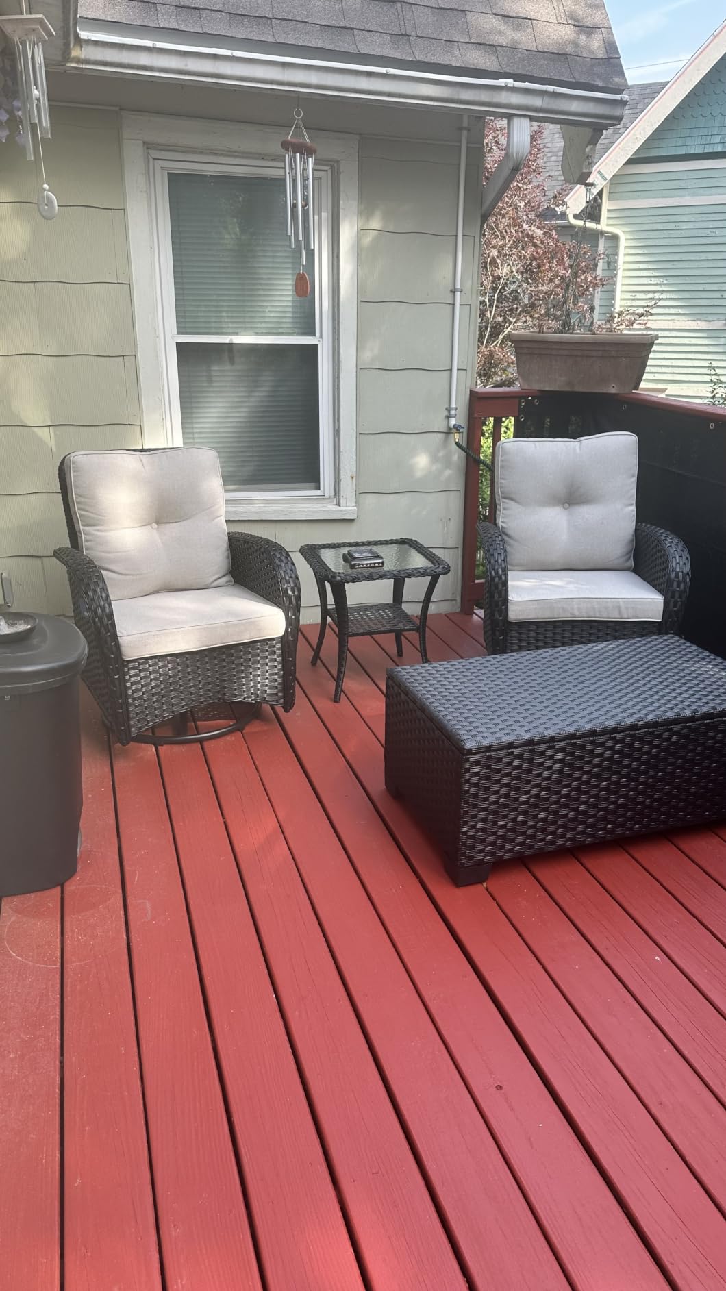 Belord Patio Wicker Chairs Swivel Rocker - Outdoor Swivel Rocking Chairs Set of 2 with Rattan Side Table, Patio Swivel Glider Chair 3 Piece Patio Furniture Sets for Deck Porch Pool Brown/Blue customer photo 1