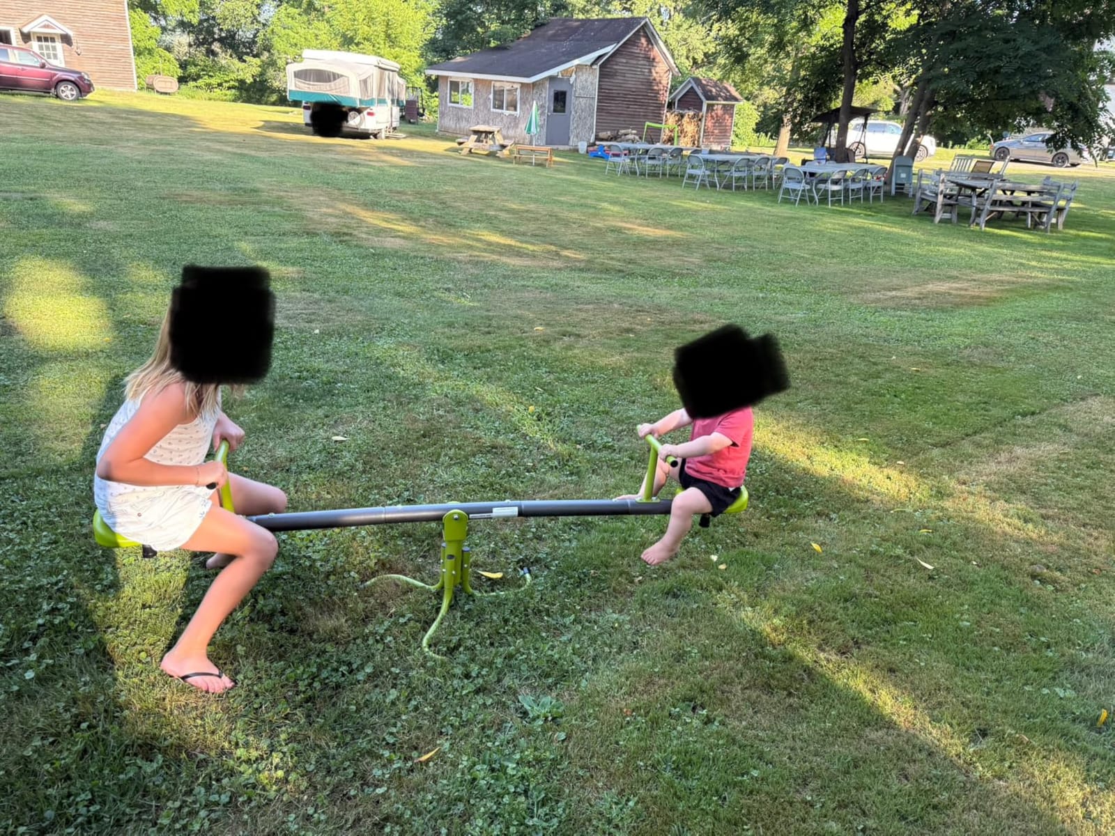 Iyoyo Teeter Totter Seesaw for Kids & Toddlers Ages 3-7, 360° Spinning Seesaw Outdoor Playground Toys, Rotating Teeter Totter with Safety Handle, Sturdy Steel Backyard Playset for Boys Girls customer photo 1