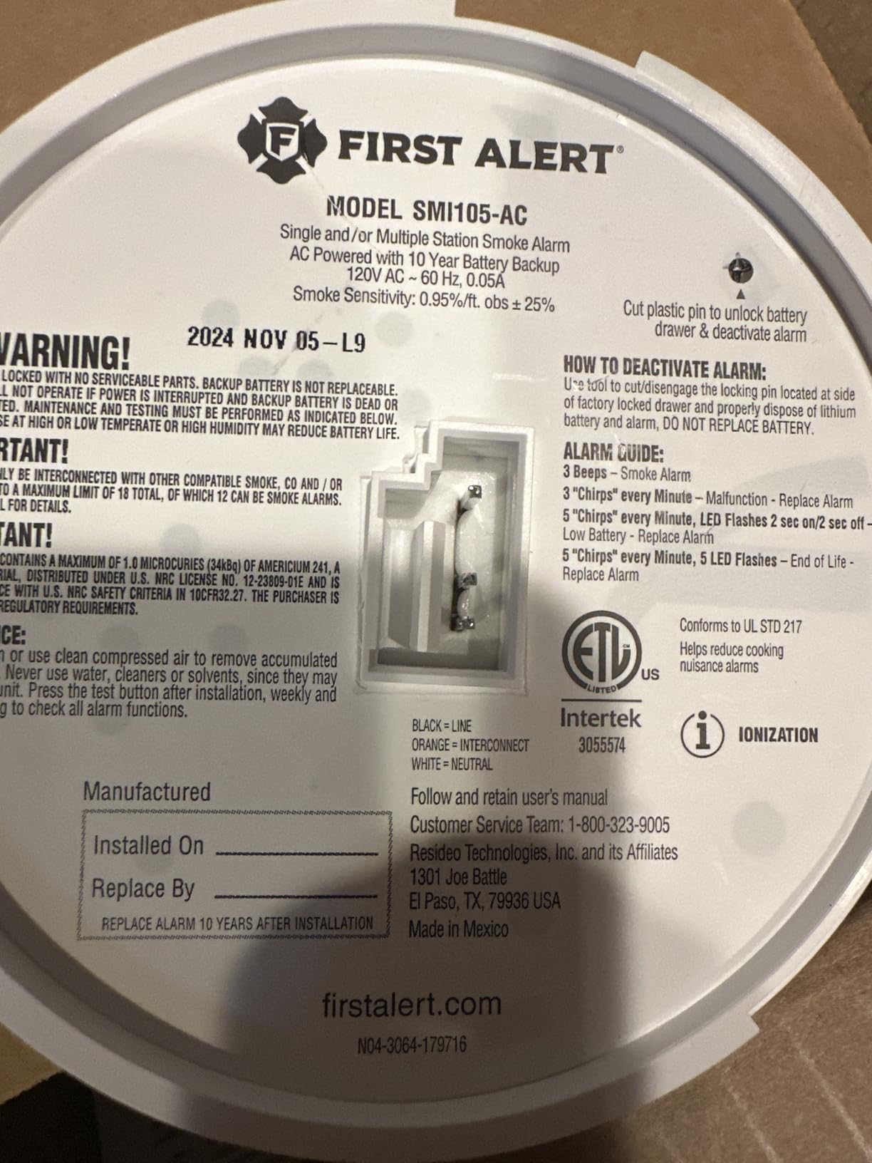First Alert Hardwire Smoke Alarm with 10-Year Battery Backup customer photo 1