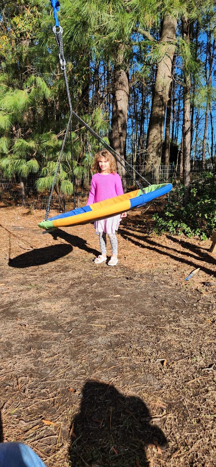 Costzon 40” Saucer Tree Swing for Kids, Flying Saucer Swing with Carabiners, Adjustable Hanging Ropes, Waterproof 600D Oxford Cloth, Safe Round Swing for Outdoor, Playground, Backyard (Green Forest) customer photo 1