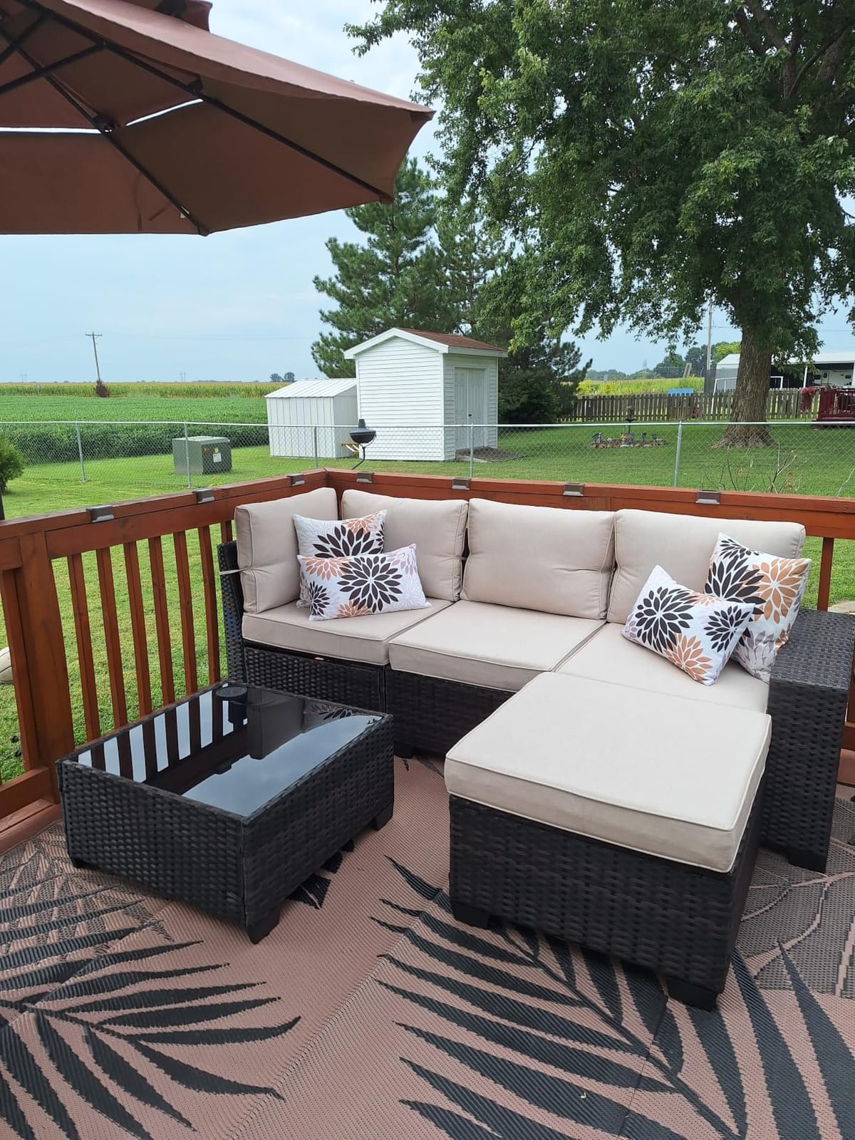 JOYURE 8 Pieces Patio Furniture Set All-Weather Outdoor Wicker Sectional Conversation Sofa Rattan Patio Seating Sofa with Cushion and Glass Table for Porch Poolside,Beige customer photo 1